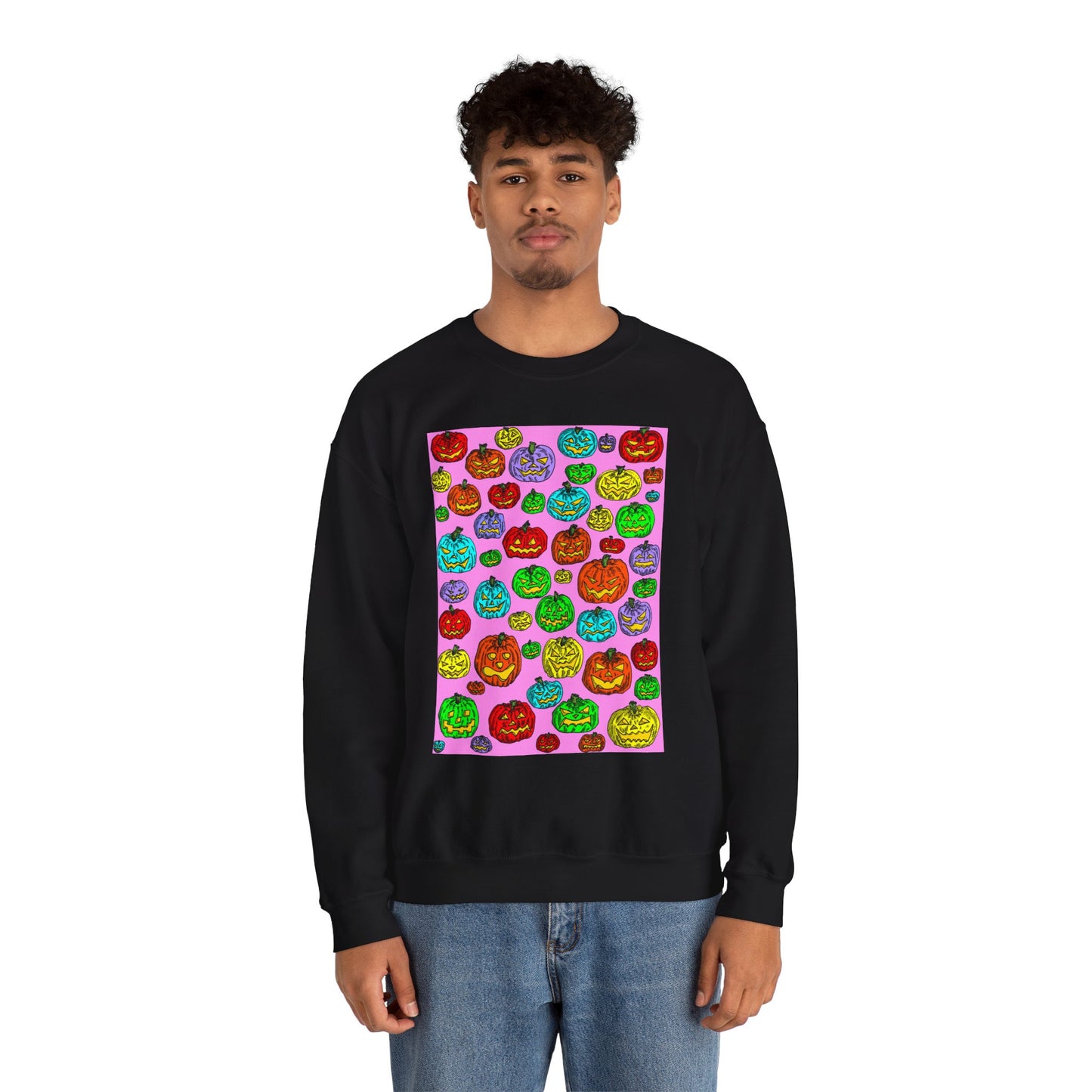 Colorful Pumpkin Crewneck Sweatshirt for Fall Celebrations