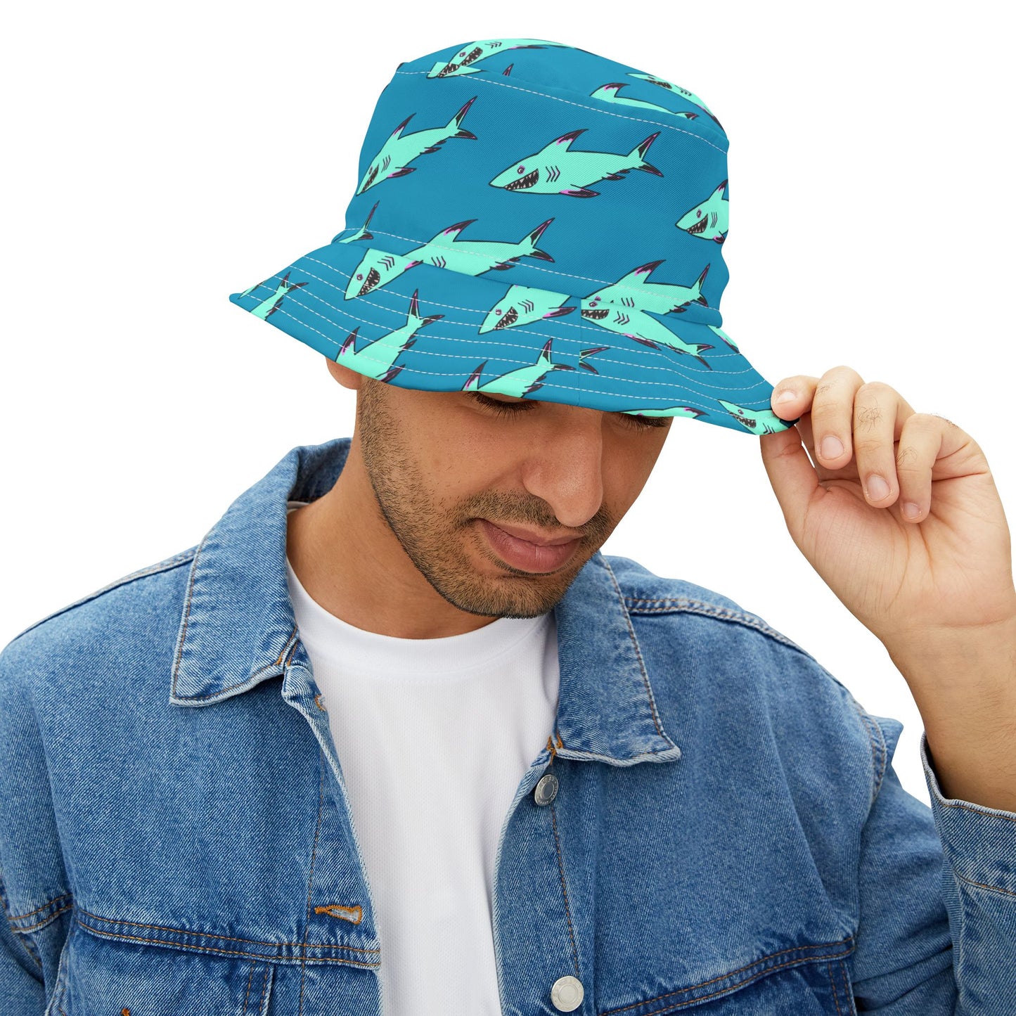 Shark-Print Bucket Hat, Fun Summer Hat, Beach Accessory, Vacation Gear, Gift for Ocean Lovers, Trendy Headwear