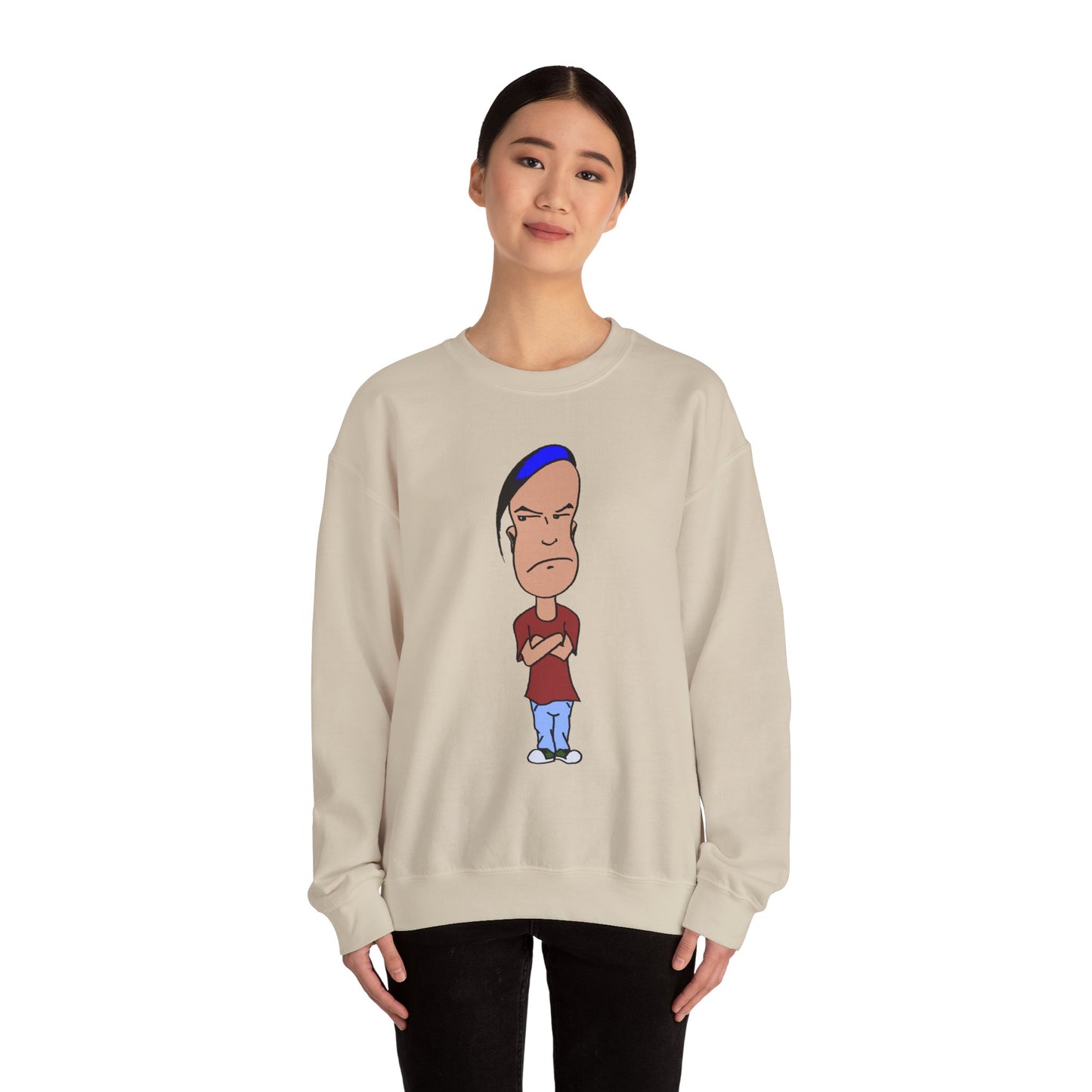 Smug Cartoon Graphic Crewneck Sweatshirt for Casual Style