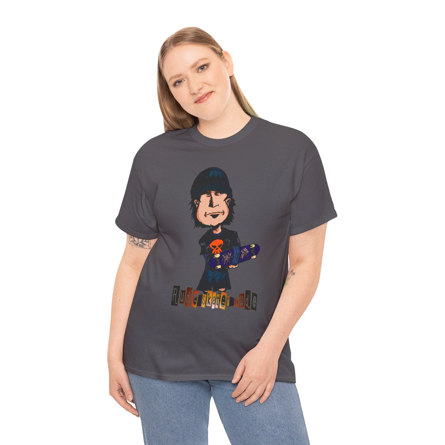 Rude Skater Dude Cartoon Skate Punk T-Shirt — Skateboarding Tee with Skull Design