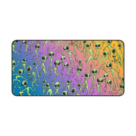 Alien Dance Party Desk Mat — Colorful Retro Space Alien Mouse Pad