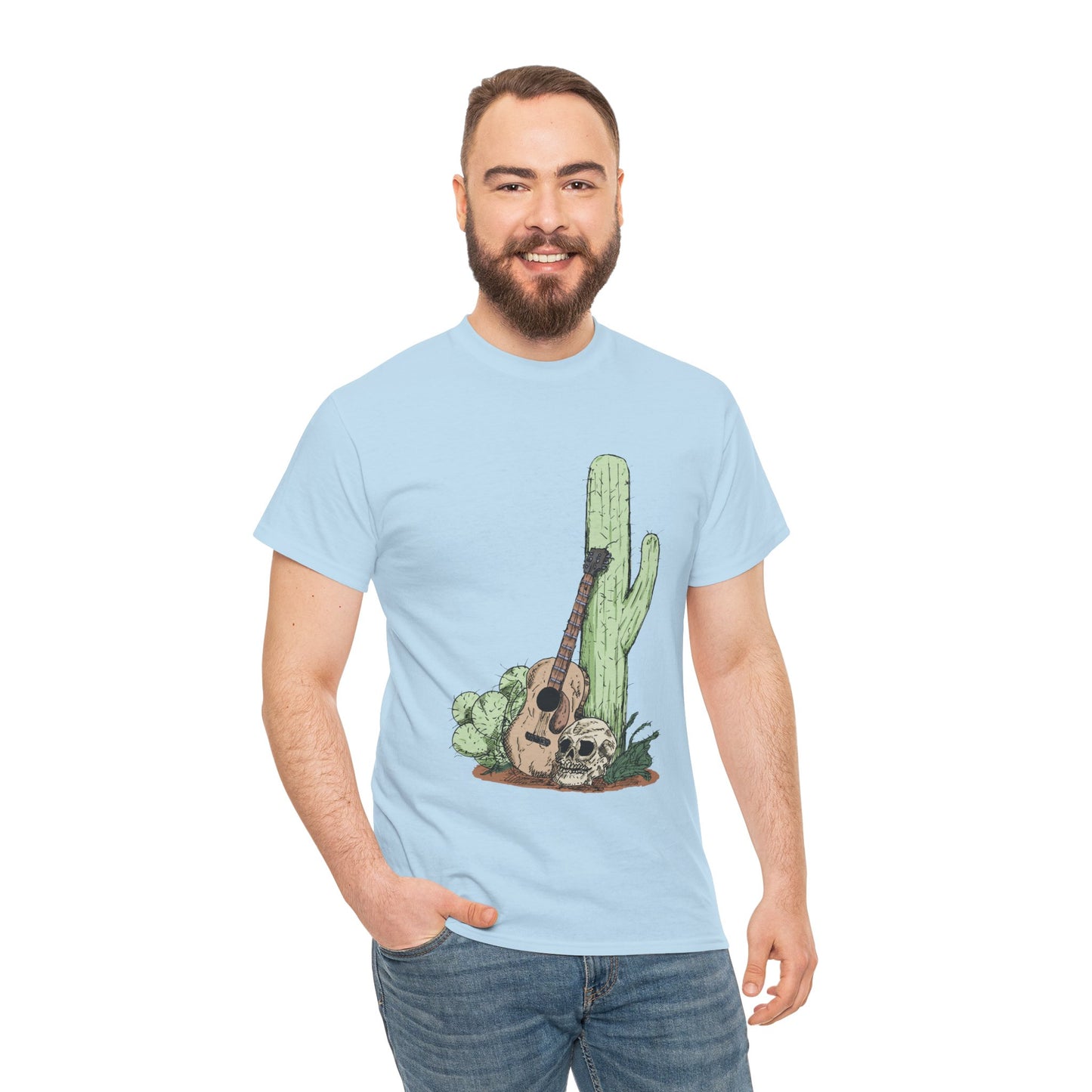Desert Vibe Graphic Tee - Unisex Heavy Cotton Shirt, Boho Cactus Shirt, Guitar Lover's Gift, Summer Top, Music T-Shirt