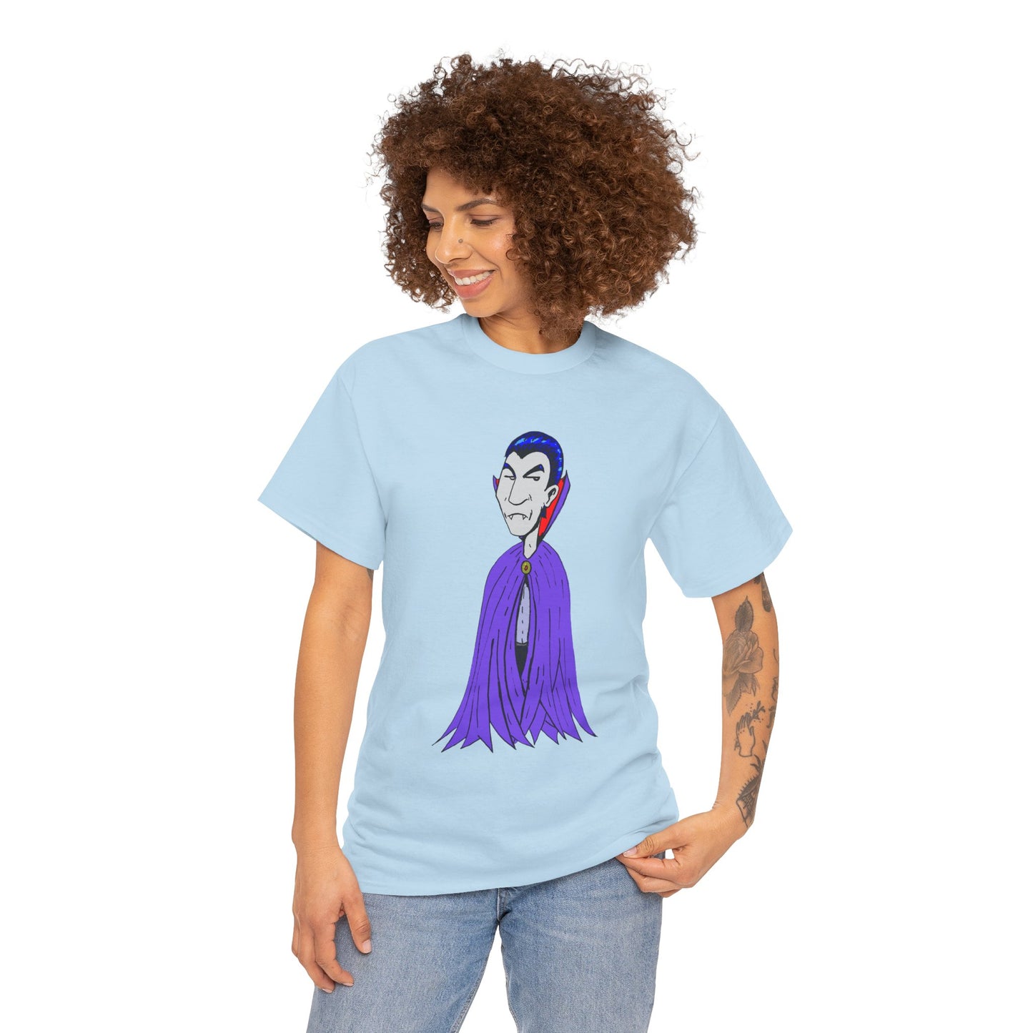 Vampire Cartoon Tee - Cute Purple Cloak Dracula Graphic T-Shirt