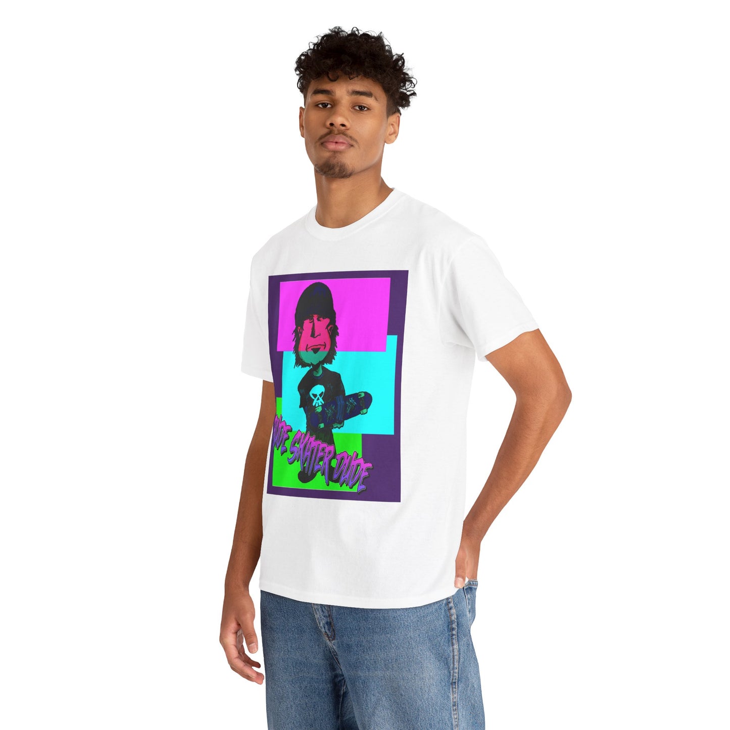 Retro Neon Skateboard Tee — "Rude Skater Dude" Graphic