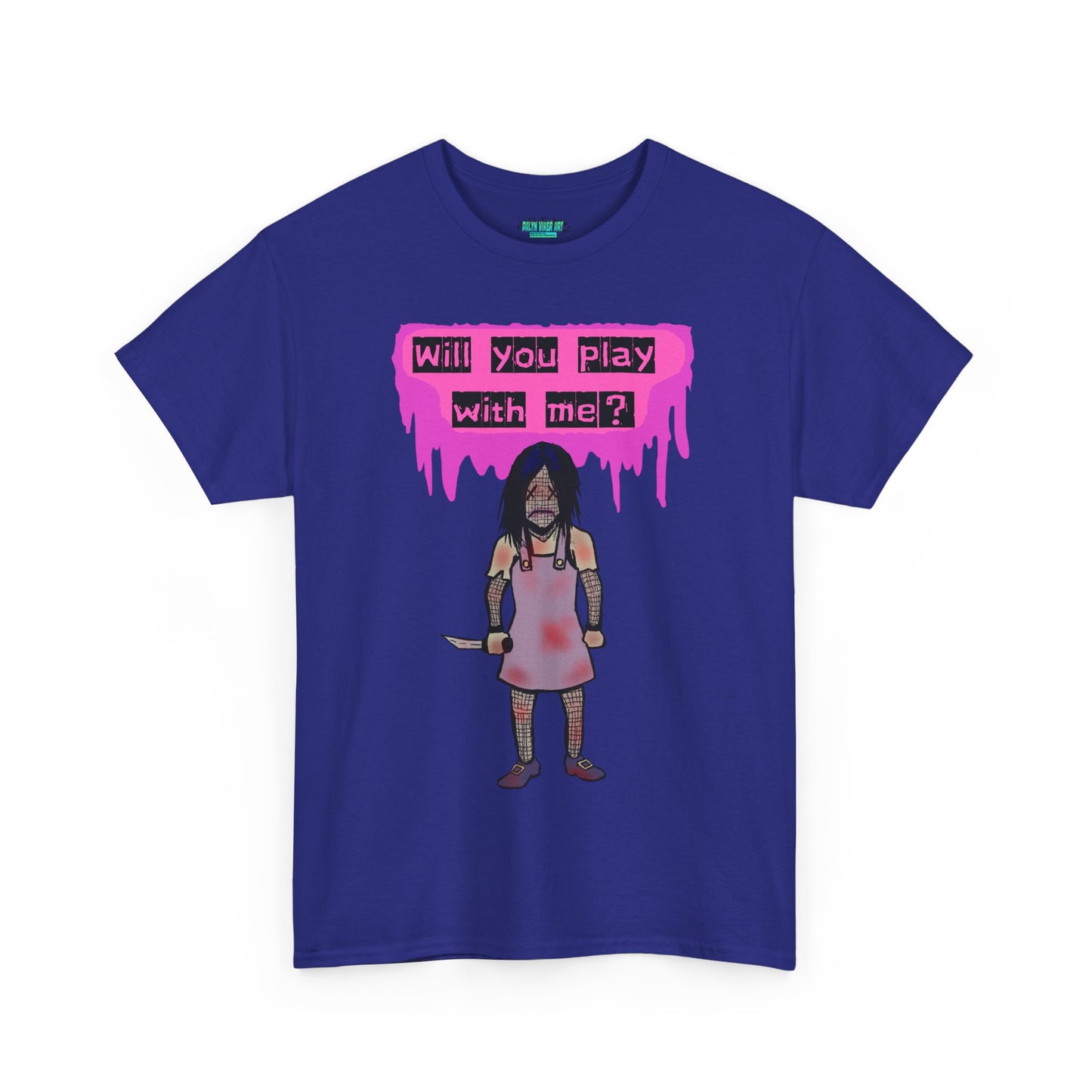 Playful Evil Doll Horror Graphic Tee, Unisex Heavy Cotton Shirt, Casual Wear, Unique Gift, Halloween Costume, Quirky Fashion