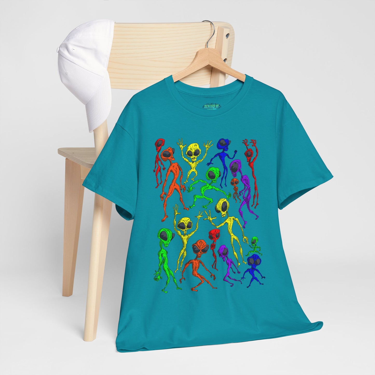 Rainbow Alien Dance Party Unisex Tee - Cosmic Sci-Fi Shirt