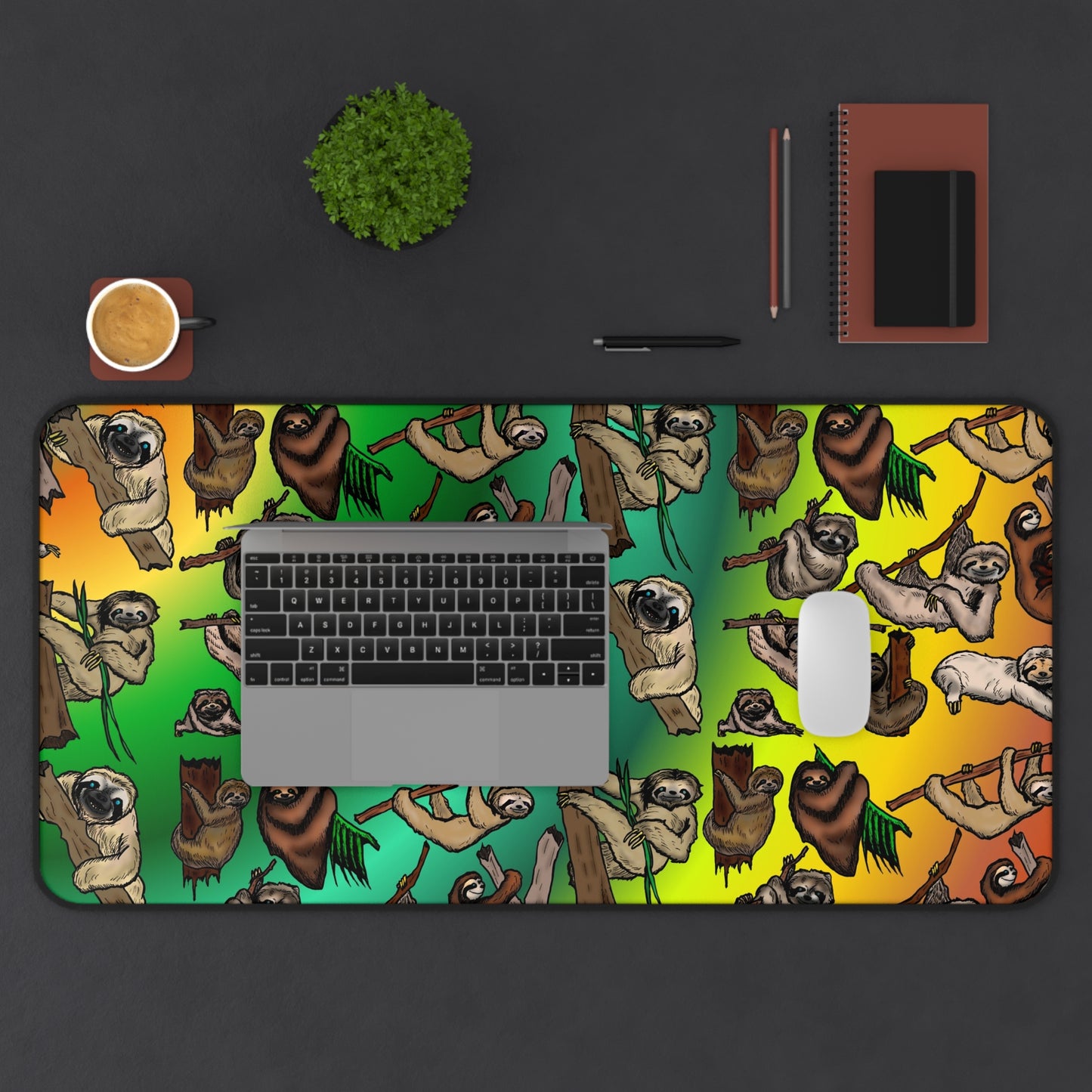 Sloth Pattern Desk Mat — Colorful Relaxing Sloth Office Mouse Pad