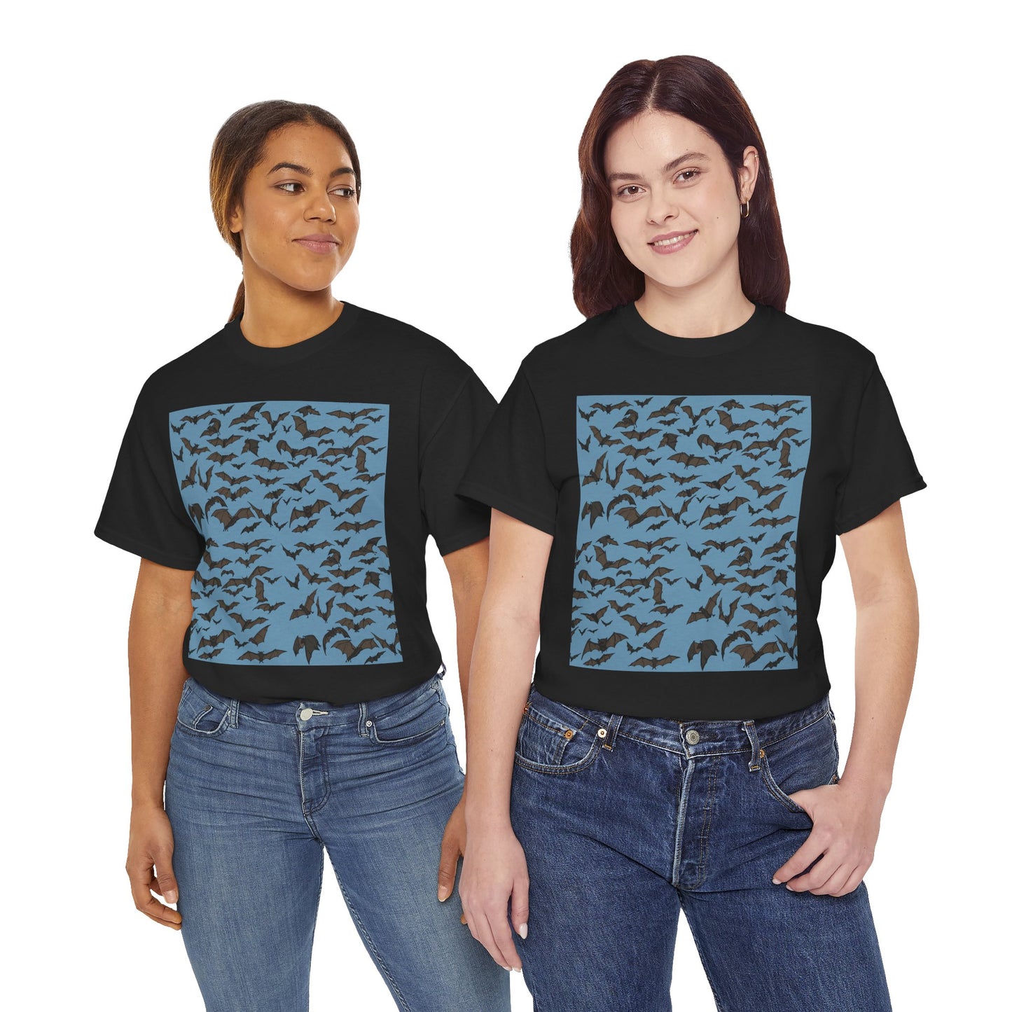 Unisex Bat Print Cotton Tee, Casual Graphic Tee, Halloween Apparel, Unique Gift for Animal Lovers, Stylish Everyday Wear