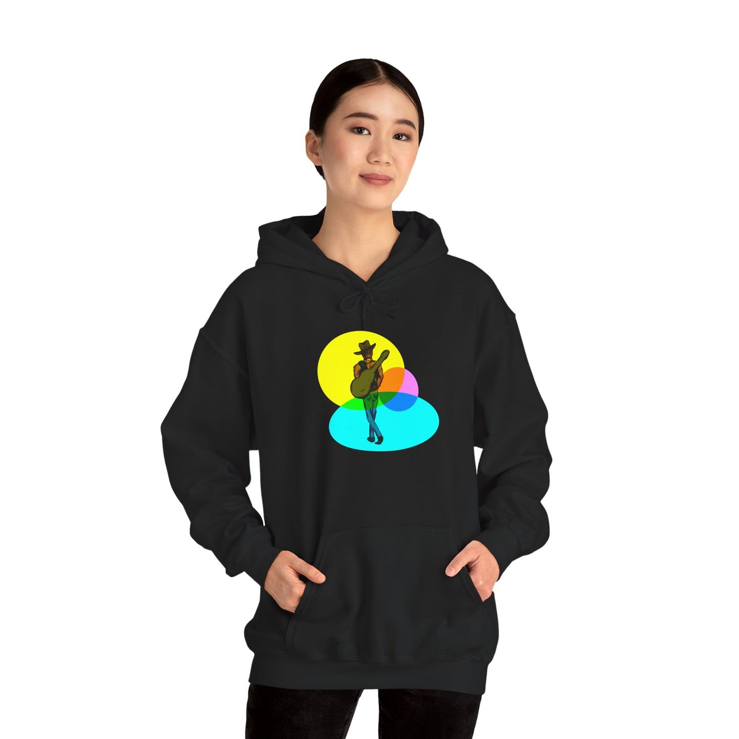 Cowboy with Guitar Hoodie — Colorful Retro Music Graphic Sweatshirt