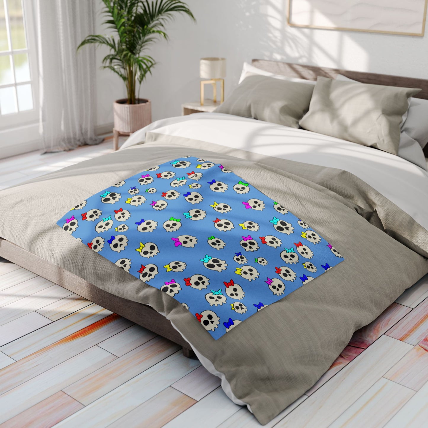 Delightfully Cute Skulls - Light Blue - Arctic Fleece Blanket