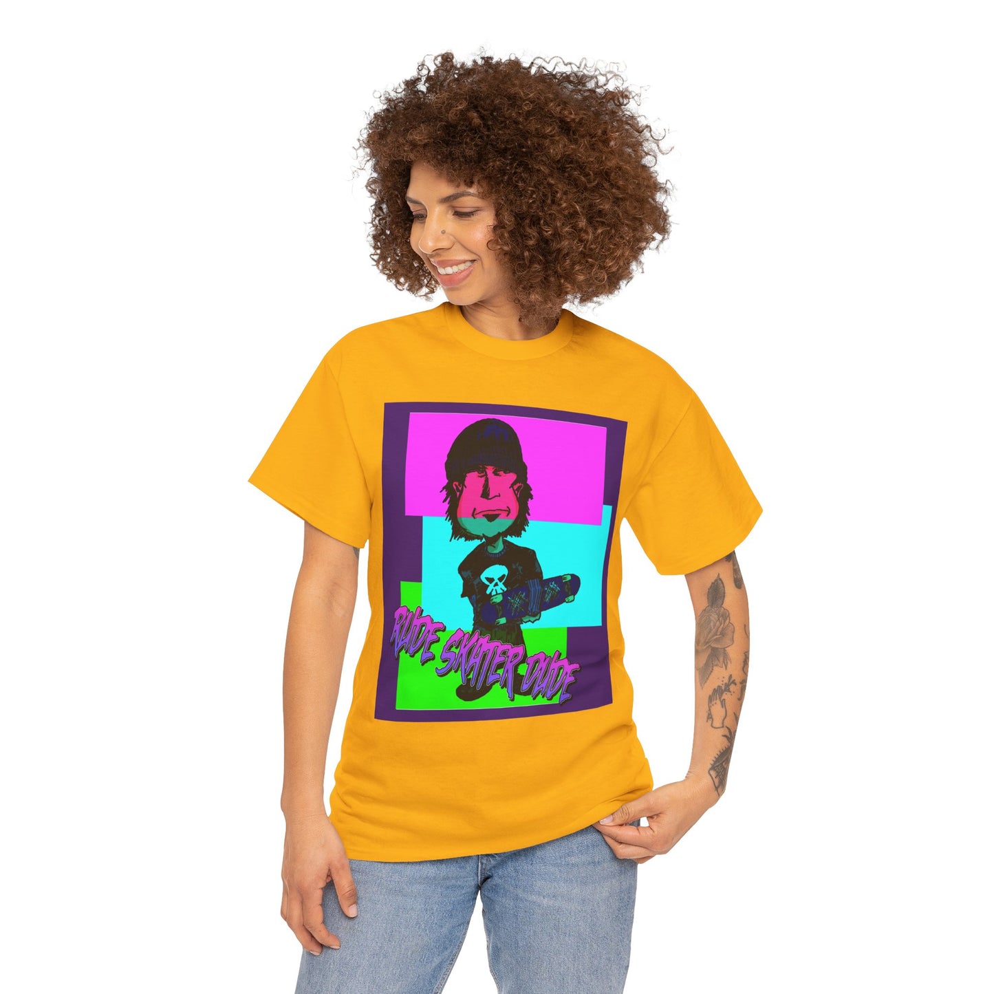 Retro Neon Skateboard Tee — "Rude Skater Dude" Graphic