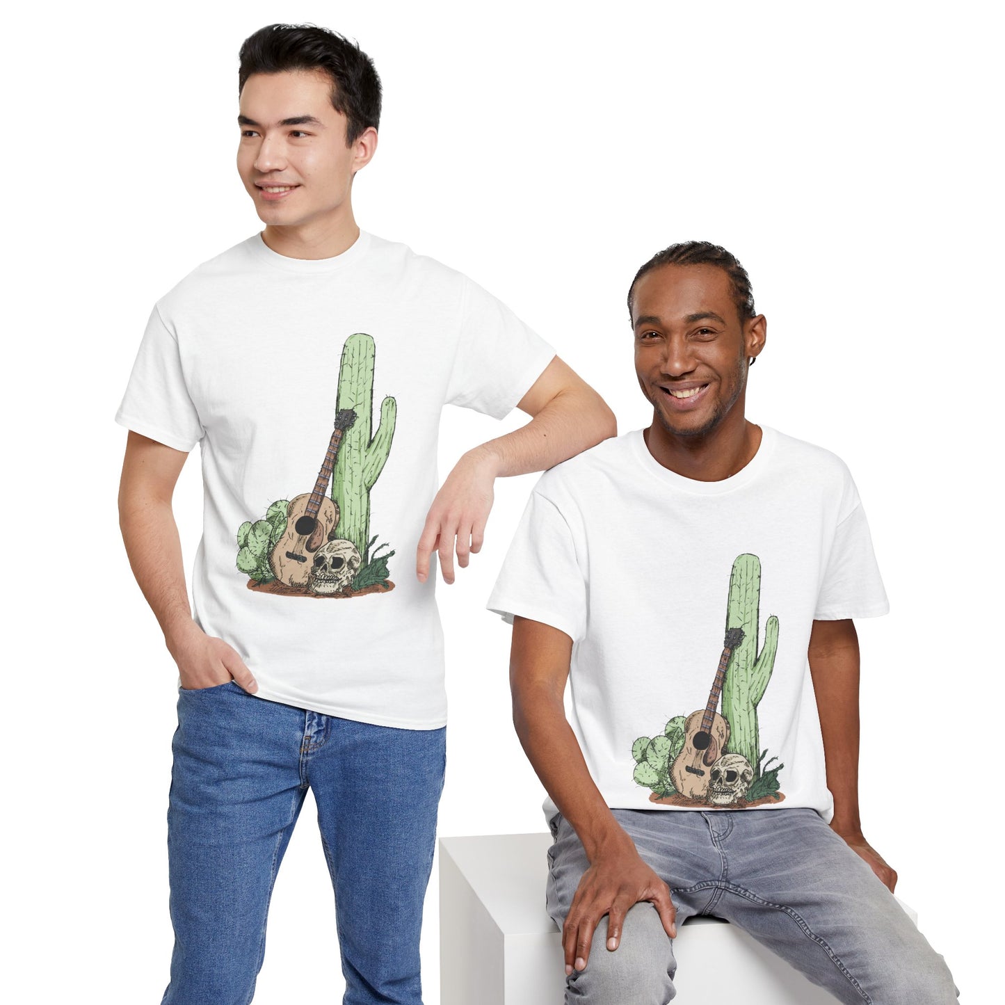 Desert Vibe Graphic Tee - Unisex Heavy Cotton Shirt, Boho Cactus Shirt, Guitar Lover's Gift, Summer Top, Music T-Shirt