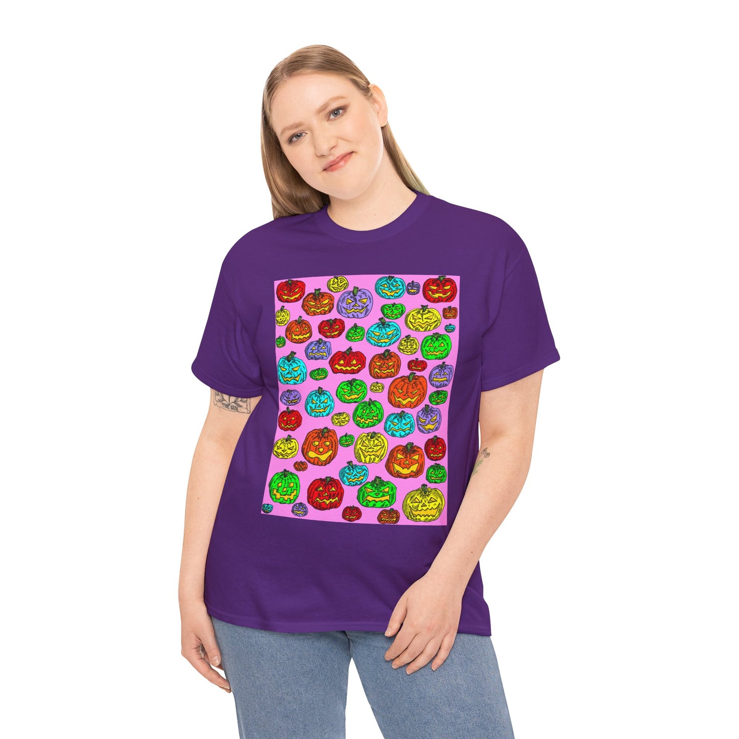 Colorful Pumpkin Graphic Tee, Unisex Cotton T-Shirt, Halloween Costume, Fall Apparel, Trendy Graphic Shirt, Casual Wear