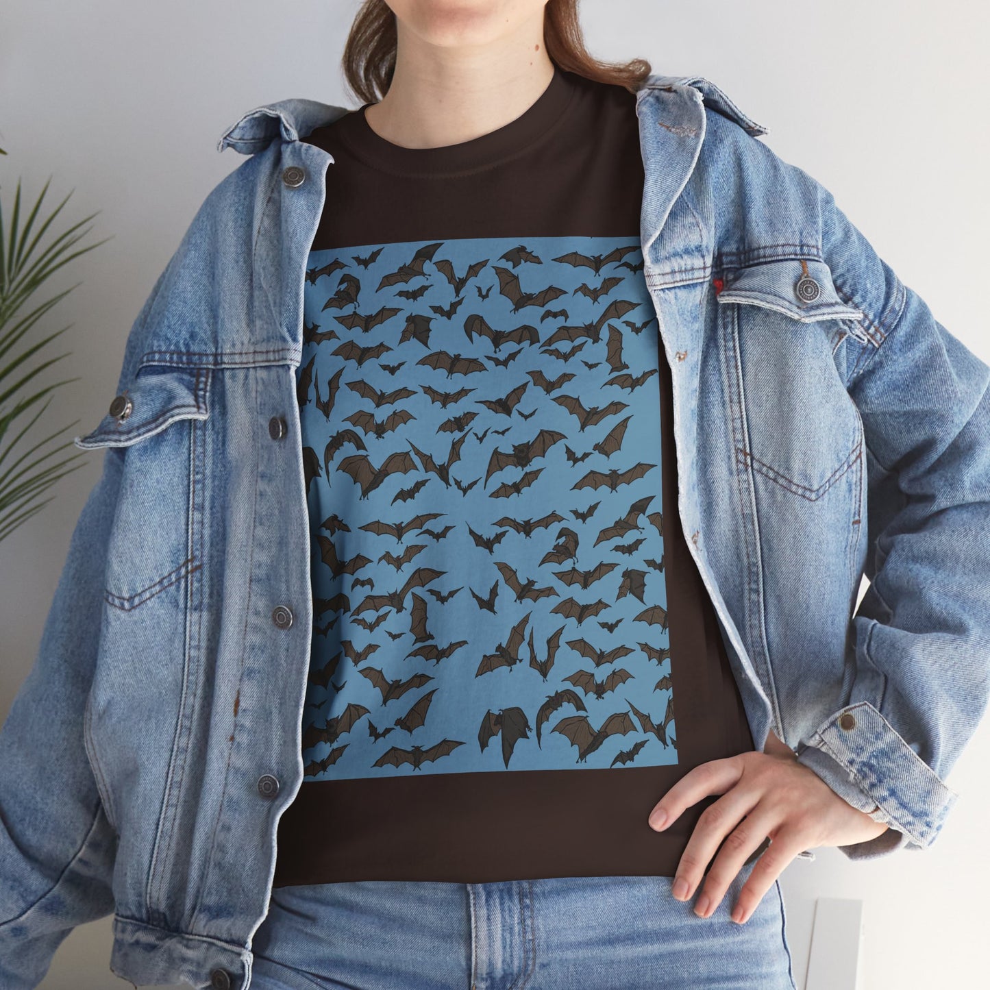 Unisex Bat Print Cotton Tee, Casual Graphic Tee, Halloween Apparel, Unique Gift for Animal Lovers, Stylish Everyday Wear