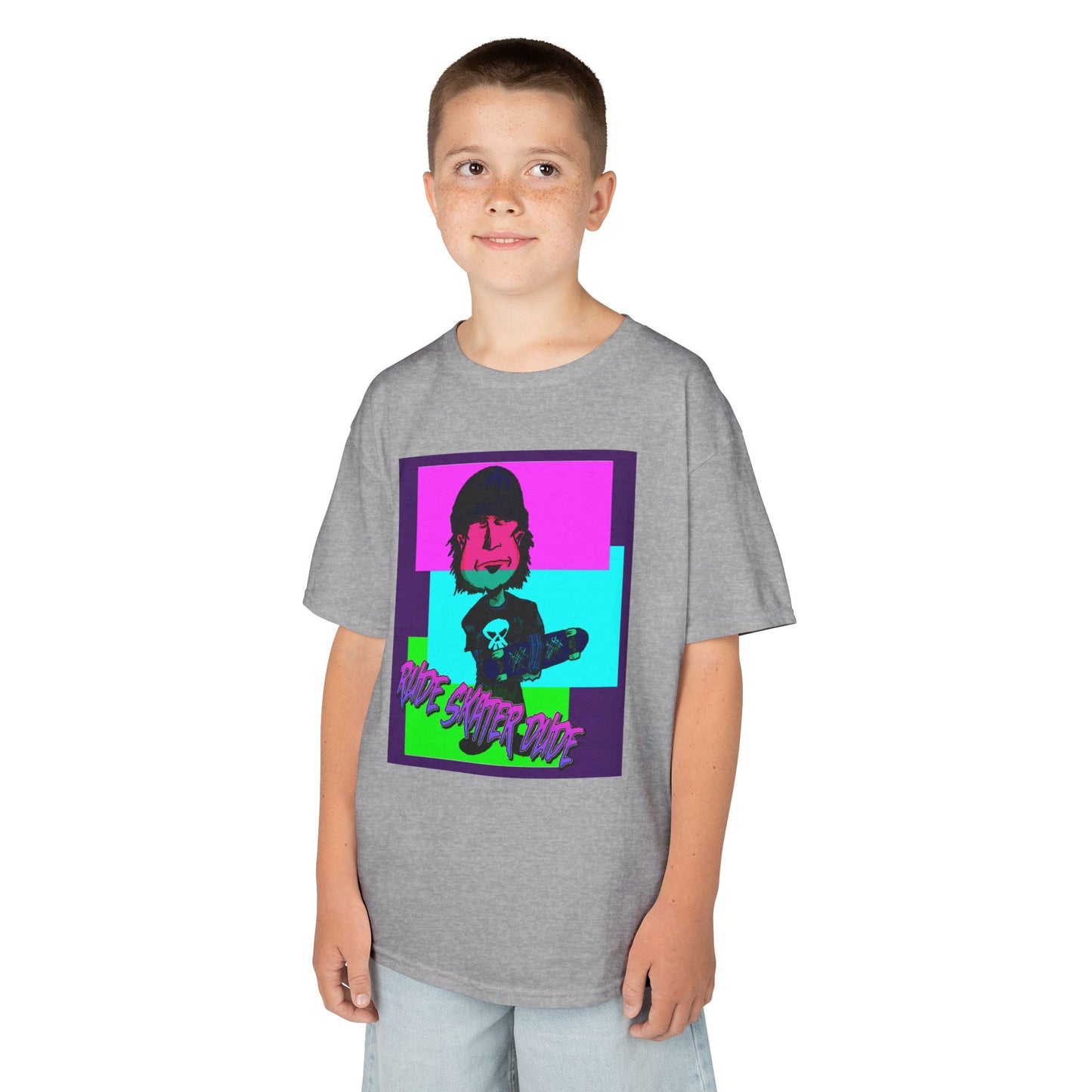 Kids Tee — Retro Neon Rude Skater Dude Kid Graphic T-Shirt