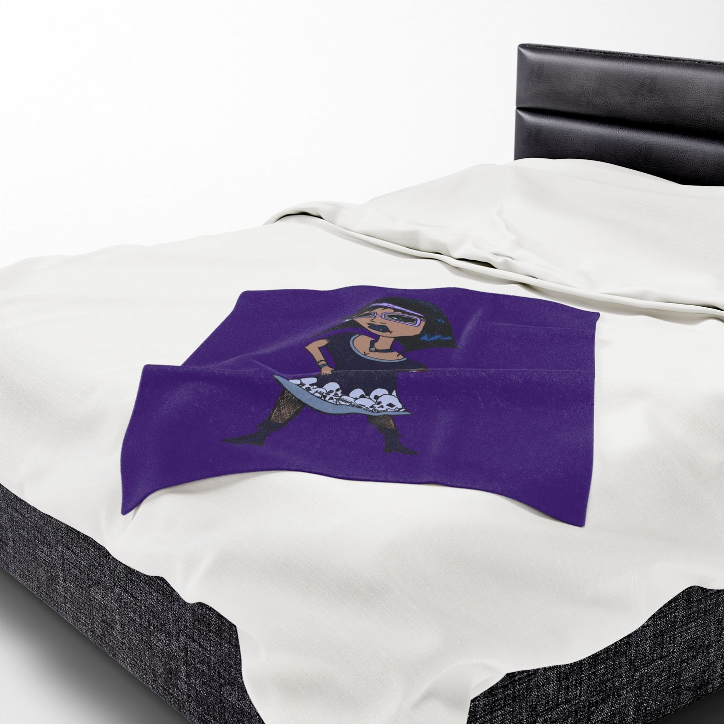 Goth Girl Velveteen Plush Blanket – Purple Skull Hem Cozy Throw