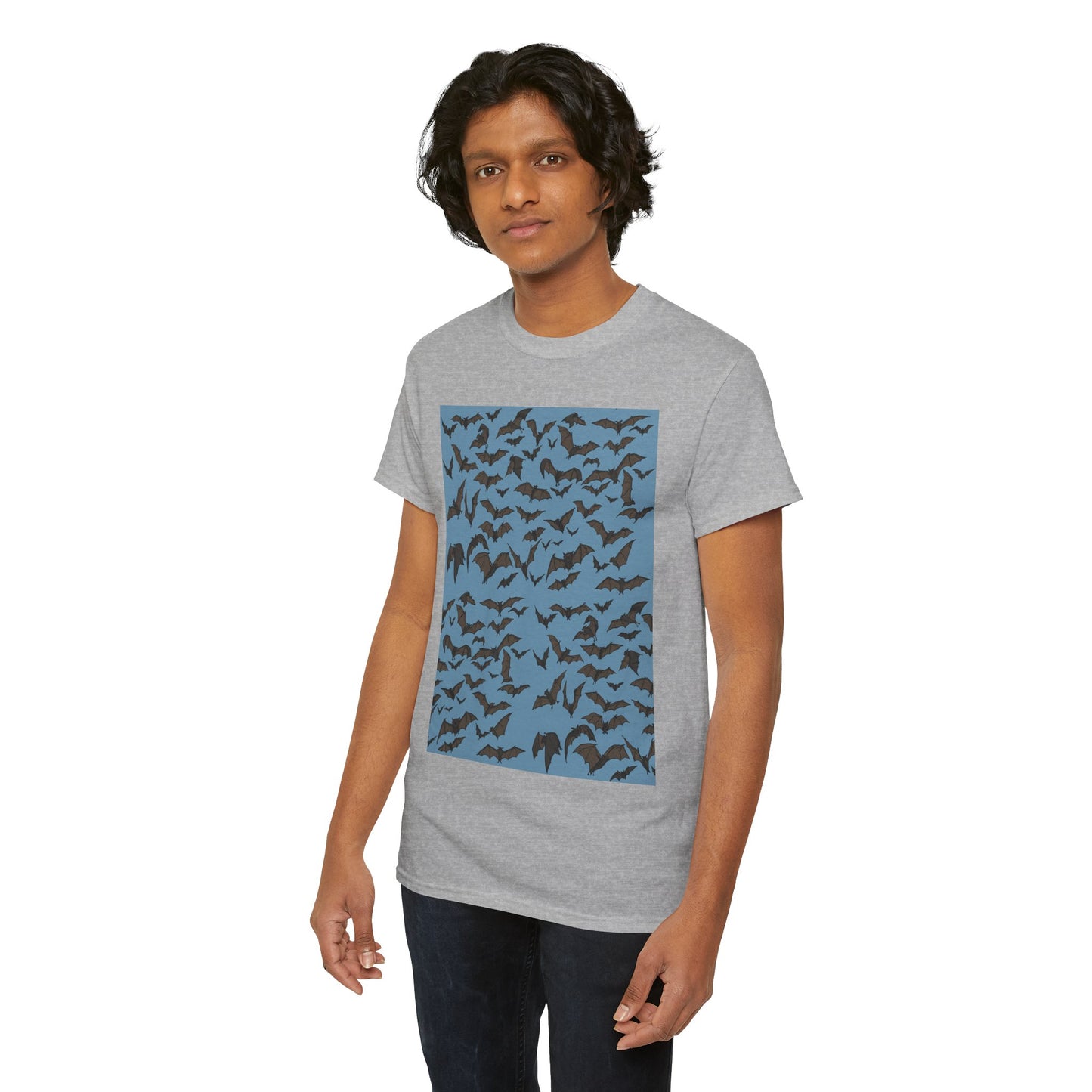Unisex Bat Print Cotton Tee, Casual Graphic Tee, Halloween Apparel, Unique Gift for Animal Lovers, Stylish Everyday Wear