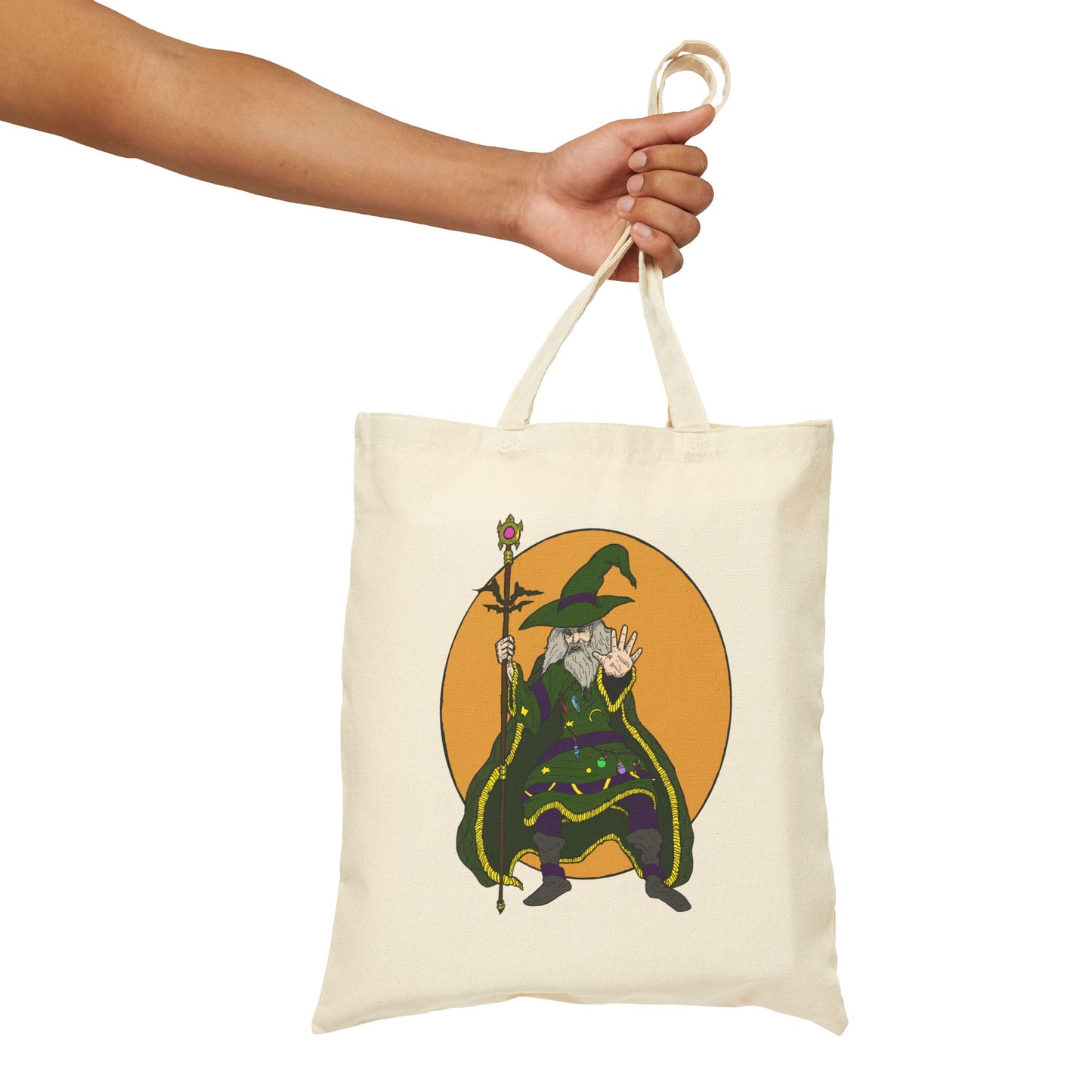 Wizard Holding a Staff, Cotton Canvas Tote Bag