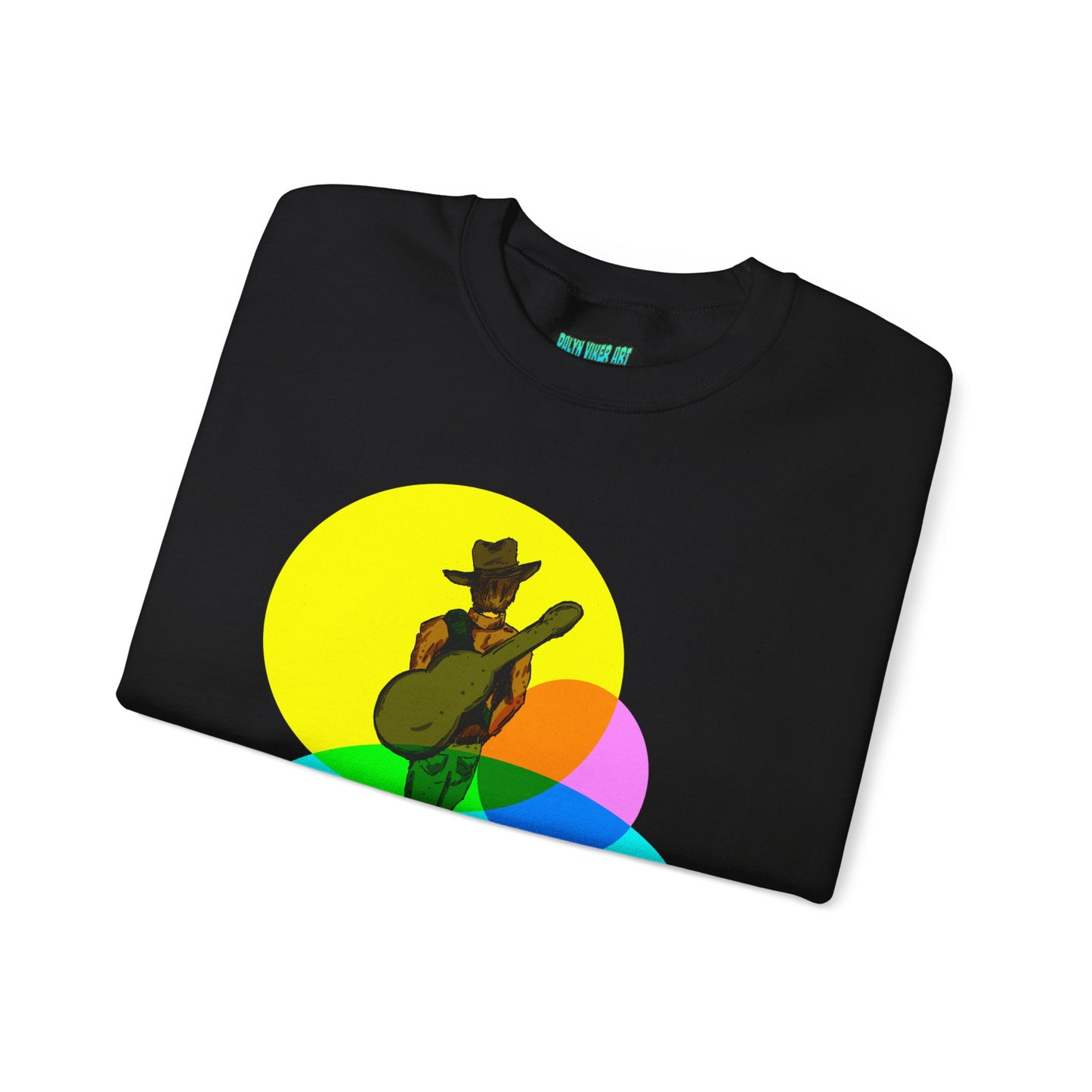 Cowboy Guitarist Graphic Sweatshirt — Retro Color Spot Music Pullover