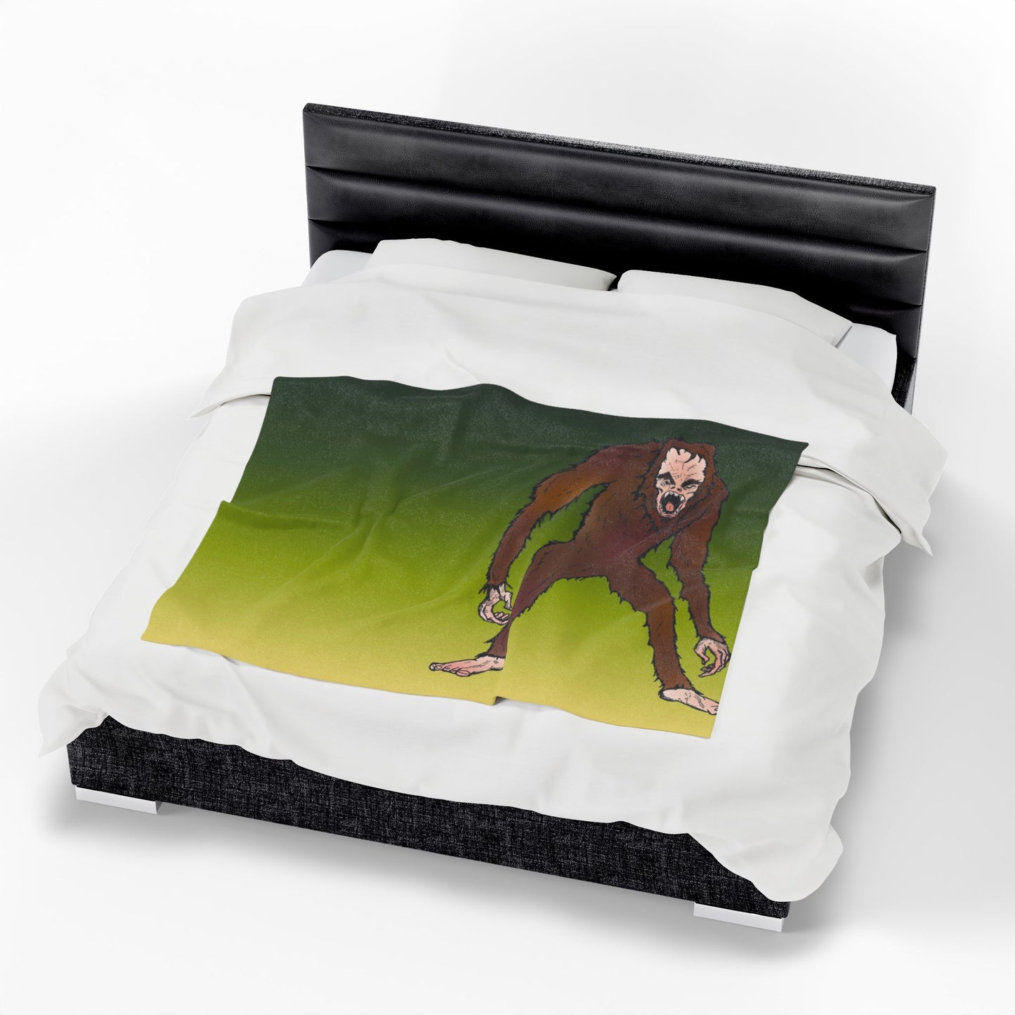 Bigfoot Encounter - Sasquatch Gradient Velveteen Plush Blanket — Soft Green Bigfoot Throw