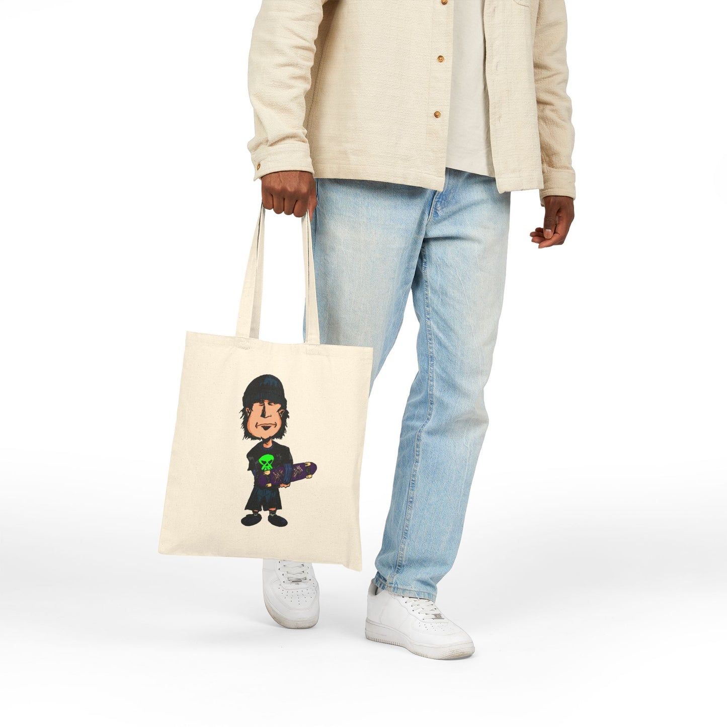 Rude Skater Dude - Skateboarder Cartoon Canvas Tote Bag – Cute Emo Skate Graphic