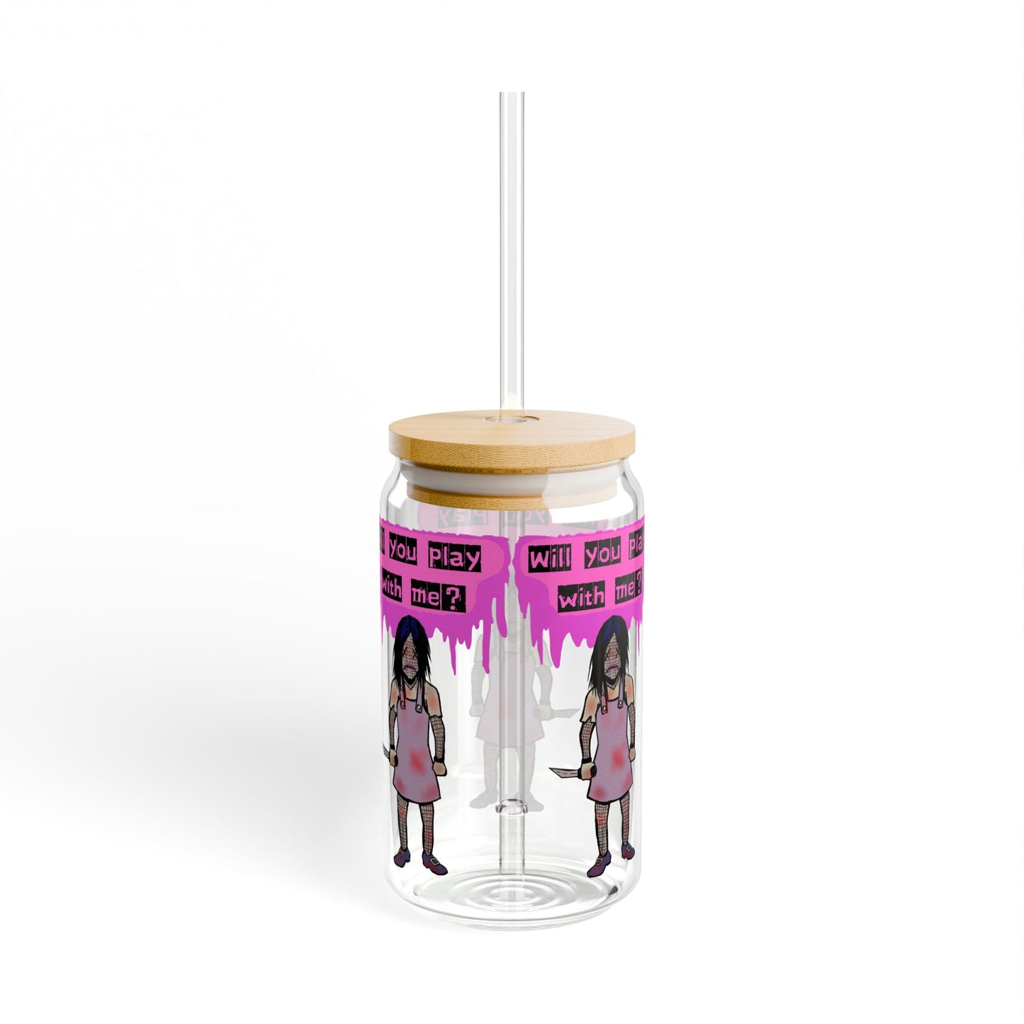 Evil Doll Sipper Glass, Will You Play With Me? Water Bottle, Cute Drinkware, Fun Gift, Kids Party Essentials, Unique Decor