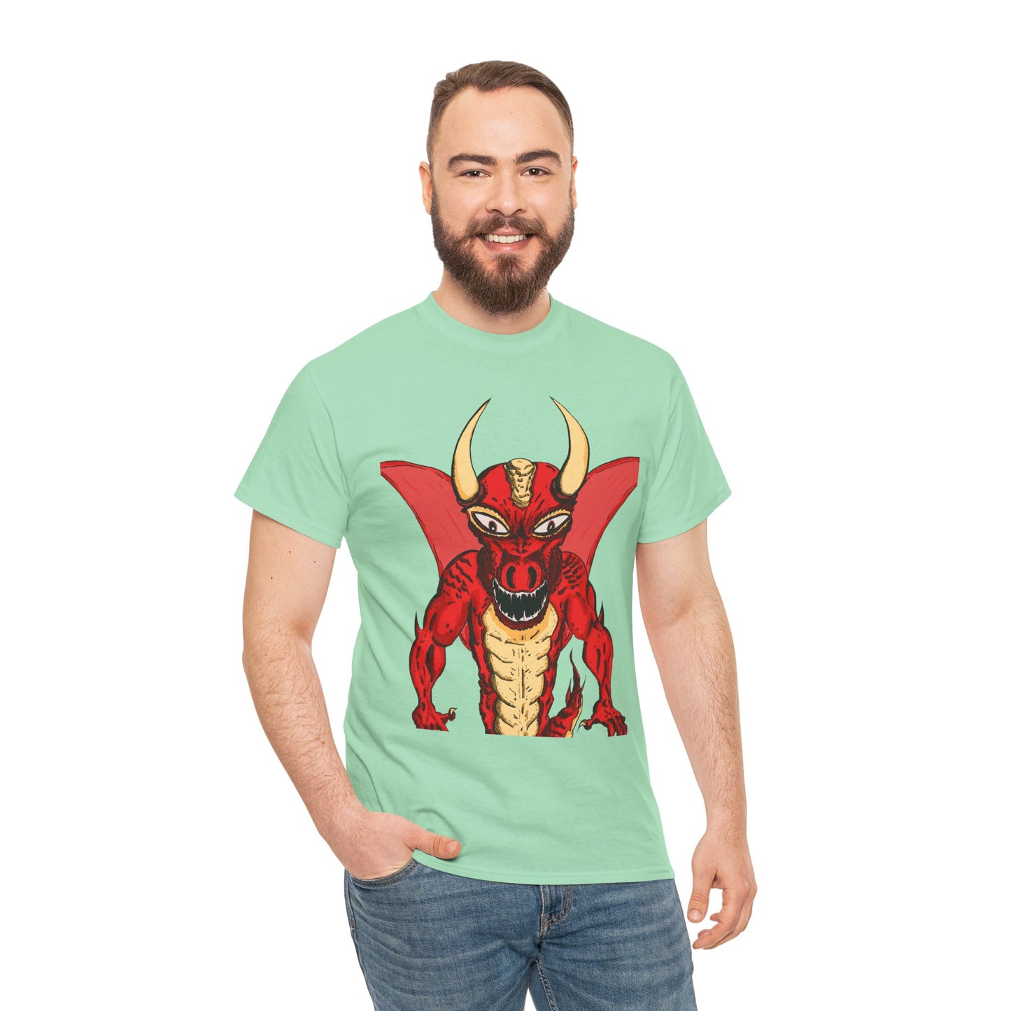 Bold Red Dragon Unisex Heavy Cotton Tee | Graphic Shirt for Anime Fans, Party Wear, Casual Outfit, Gift for Him/Her