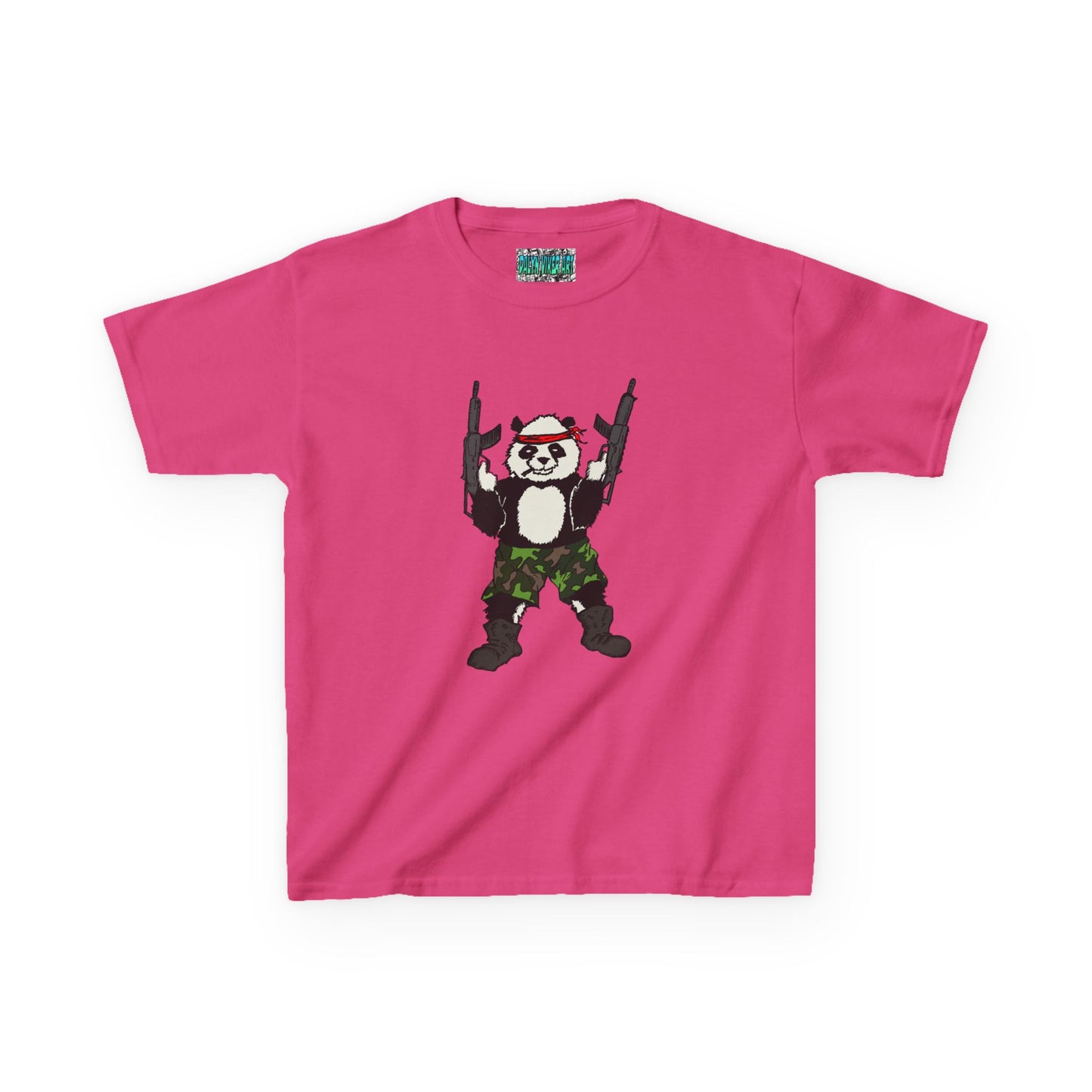 Kids Tee Panda Guns Military Comic Book Style Shirt