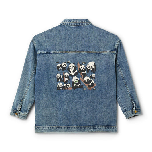 Women's Denim Jacket with Cute Panda Pack Backprint