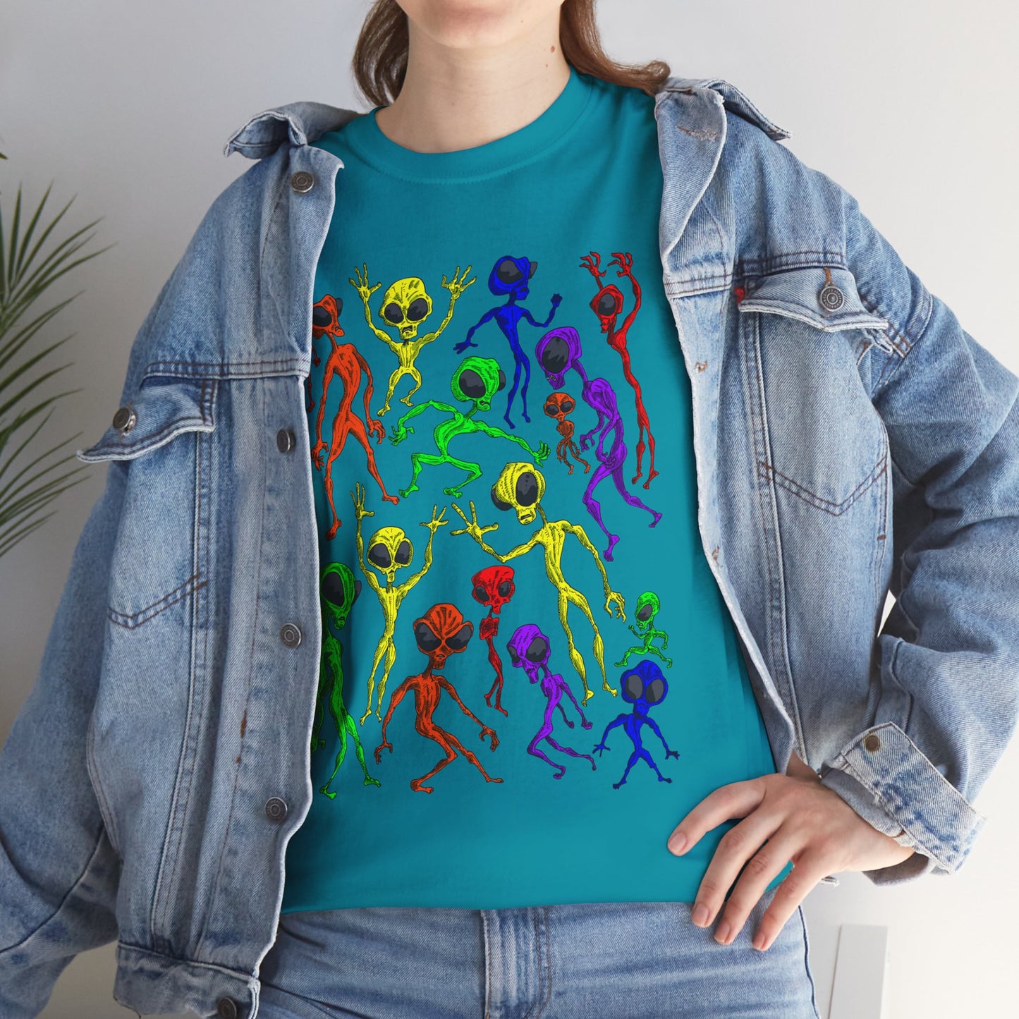 Rainbow Alien Dance Party Unisex Tee - Cosmic Sci-Fi Shirt