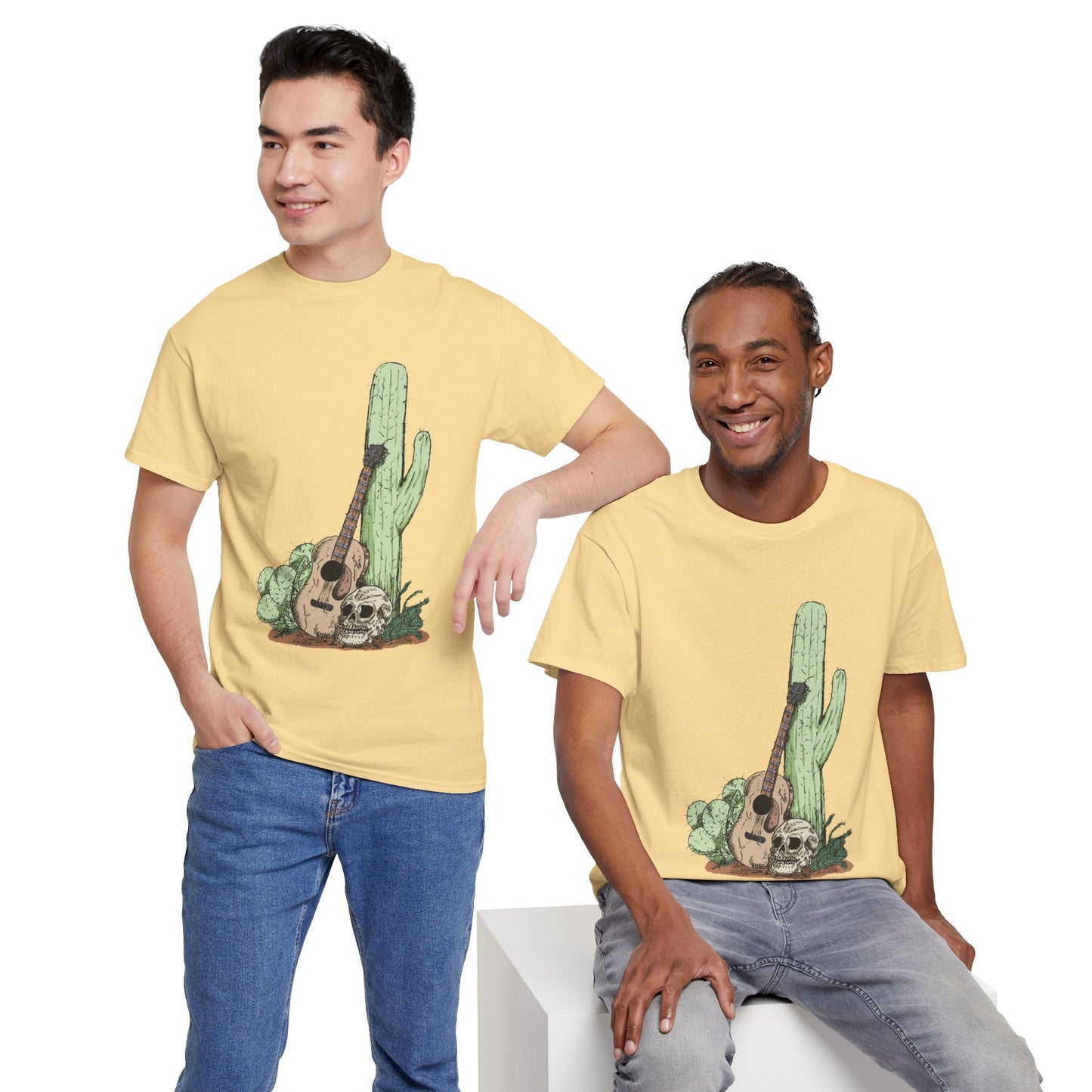 Desert Vibe Graphic Tee - Unisex Heavy Cotton Shirt, Boho Cactus Shirt, Guitar Lover's Gift, Summer Top, Music T-Shirt