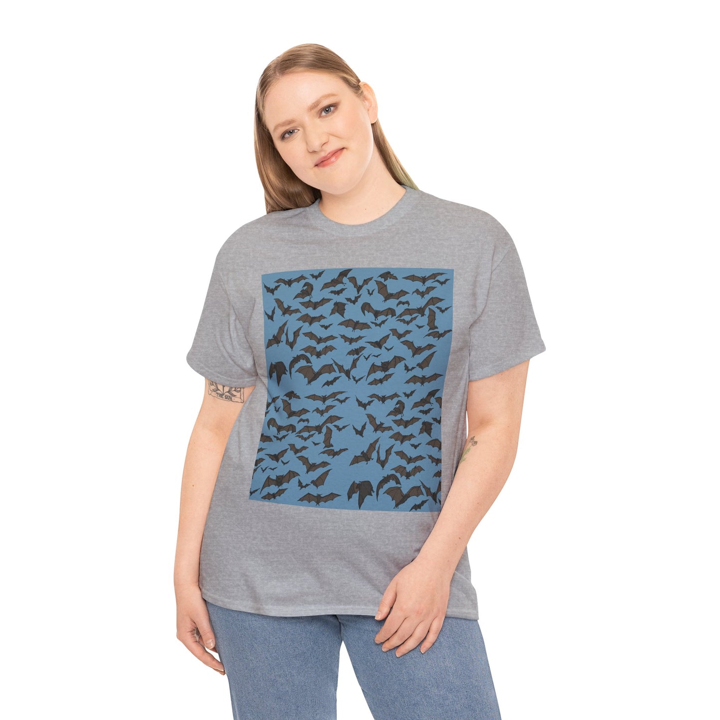 Unisex Bat Print Cotton Tee, Casual Graphic Tee, Halloween Apparel, Unique Gift for Animal Lovers, Stylish Everyday Wear