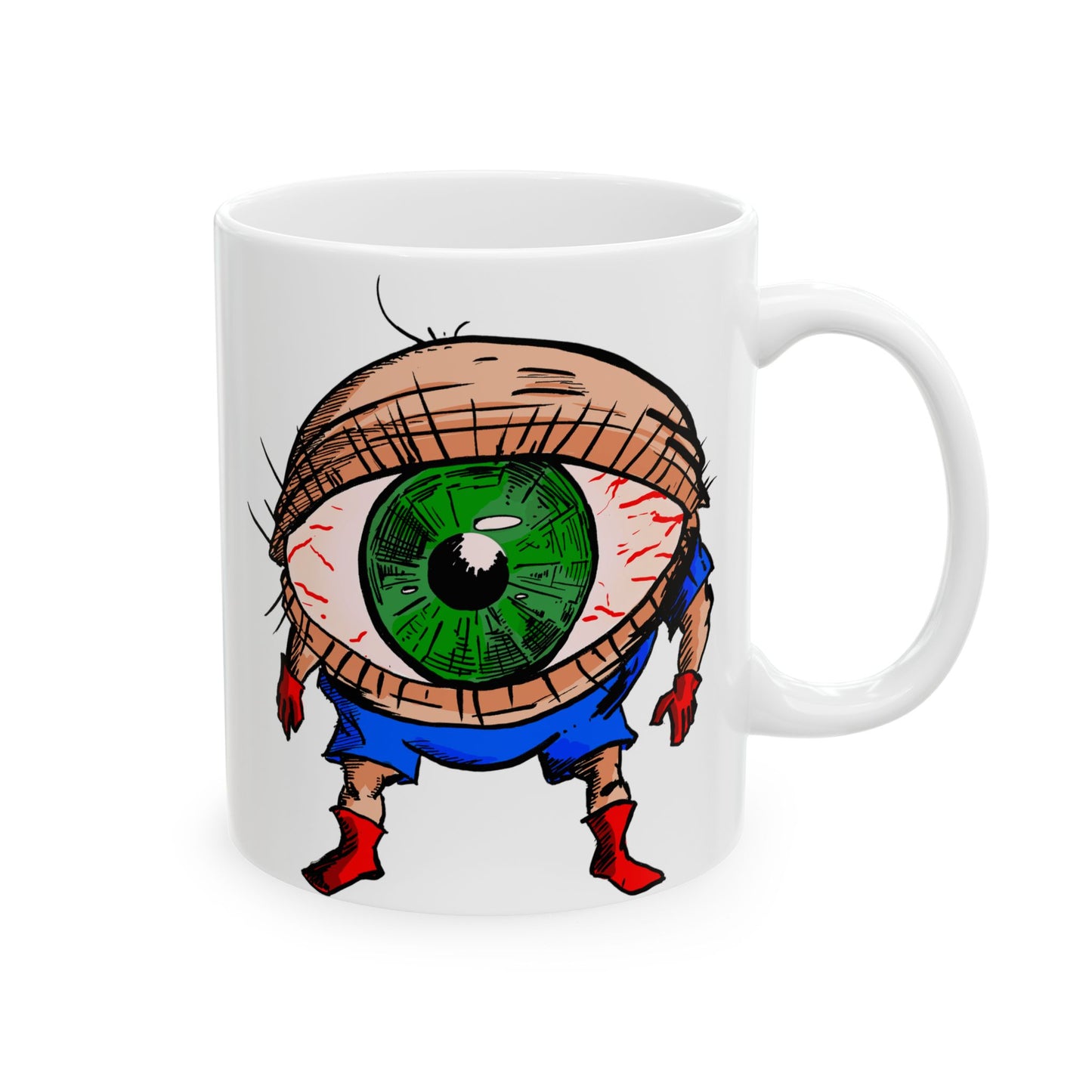 Terrif-EYE-ing Funny Ceramic Mug - Quirky Cartoon Design for Coffee Lovers