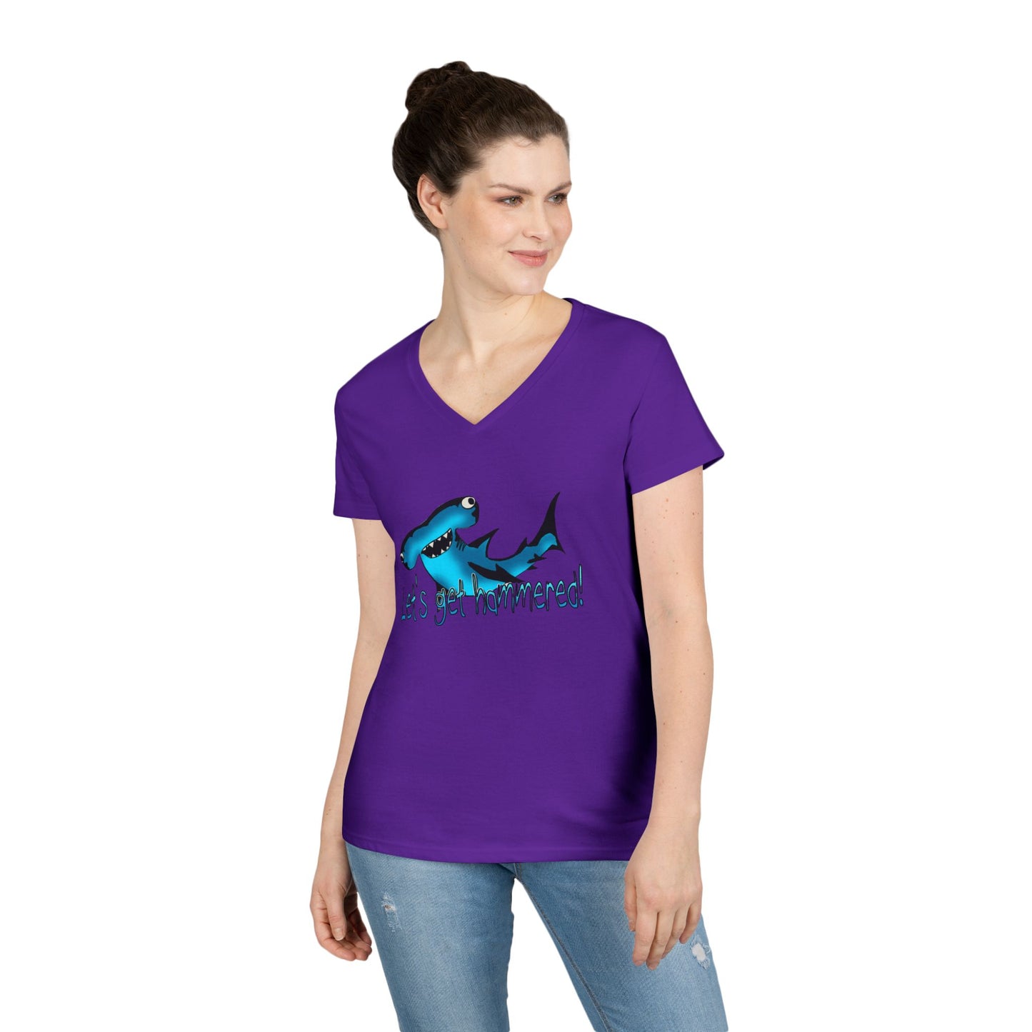 Funny Shark Ladies' V-Neck T-Shirt | Let's Get Hammered Design