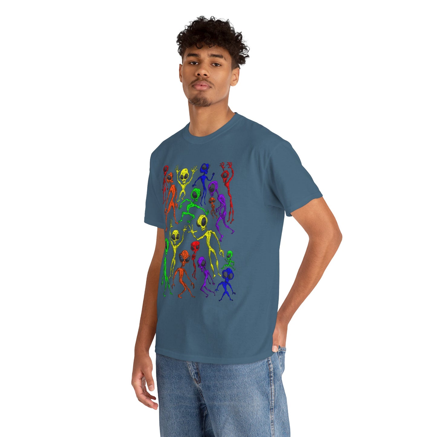 Rainbow Alien Dance Party Unisex Tee - Cosmic Sci-Fi Shirt