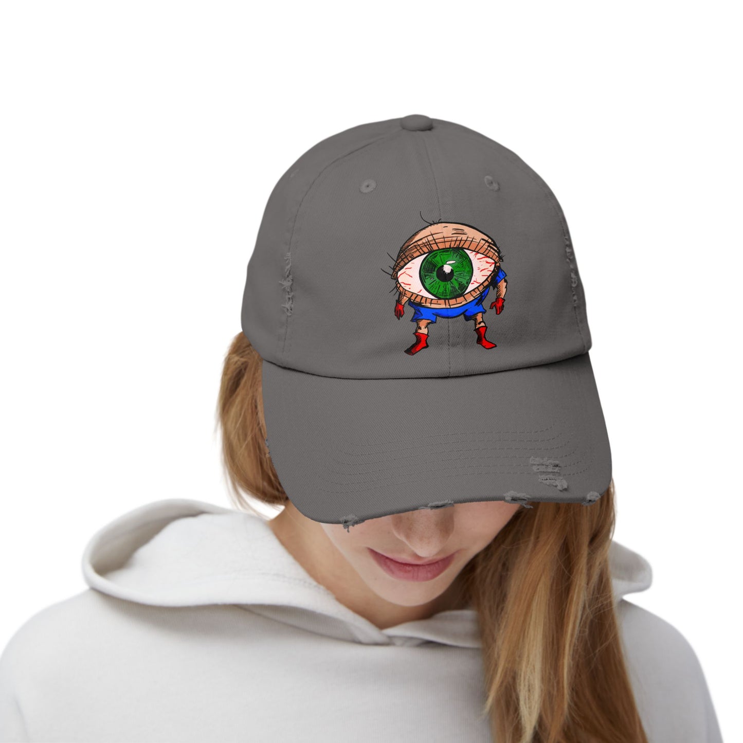 Terrif-EYE-ing Unisex Distressed Cap with Quirky Eyeball Design - Perfect for Casual Style