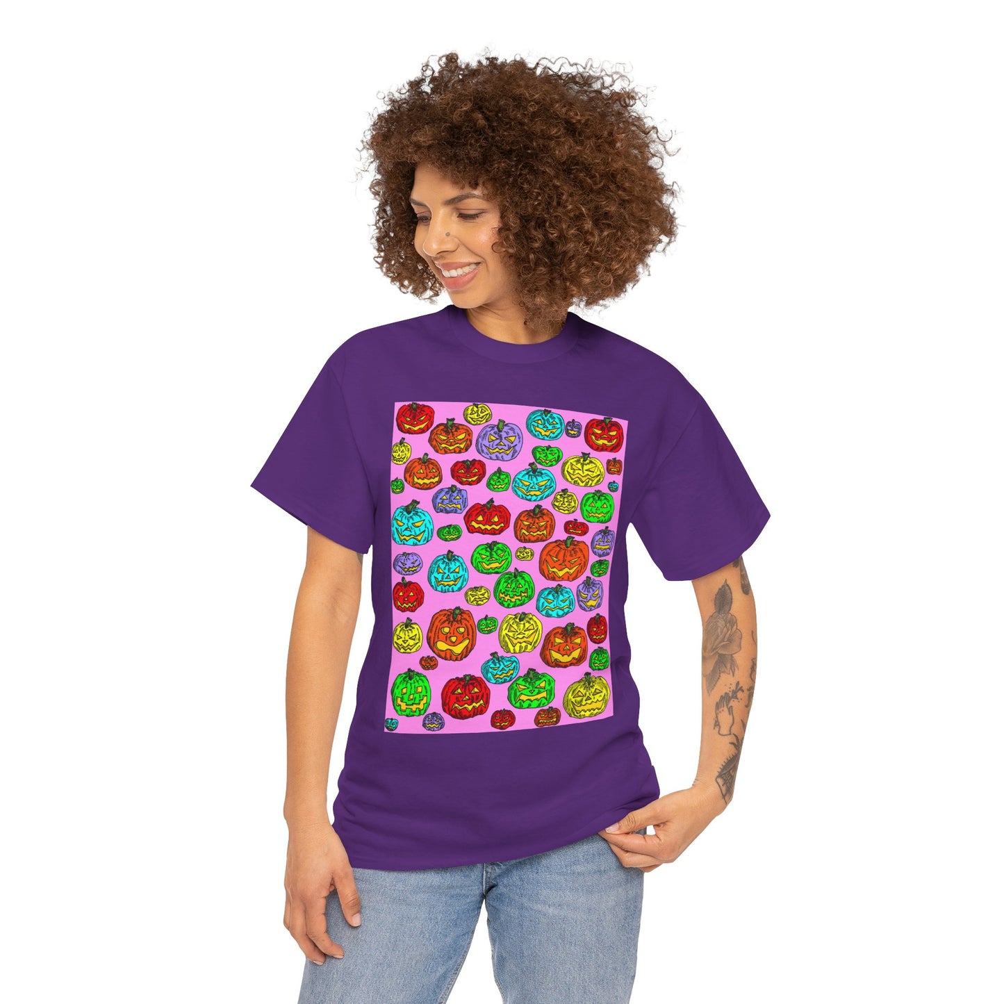 Colorful Pumpkin Graphic Tee, Unisex Cotton T-Shirt, Halloween Costume, Fall Apparel, Trendy Graphic Shirt, Casual Wear