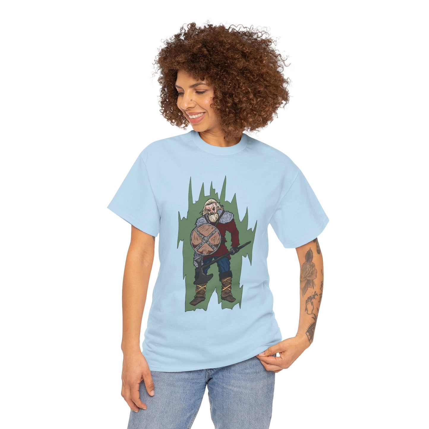 Epic Warrior Graphic Tee, Unisex Heavy Cotton Shirt, Casual Wear, Gamer Gift, Medieval Art Clothing, Battle Theme Fashion