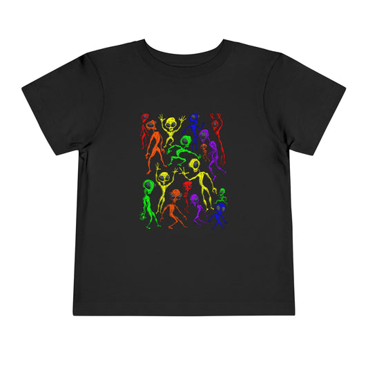 Alien Dance Party - Toddler Tee — Colorful Dancing Aliens Graphic Shirt