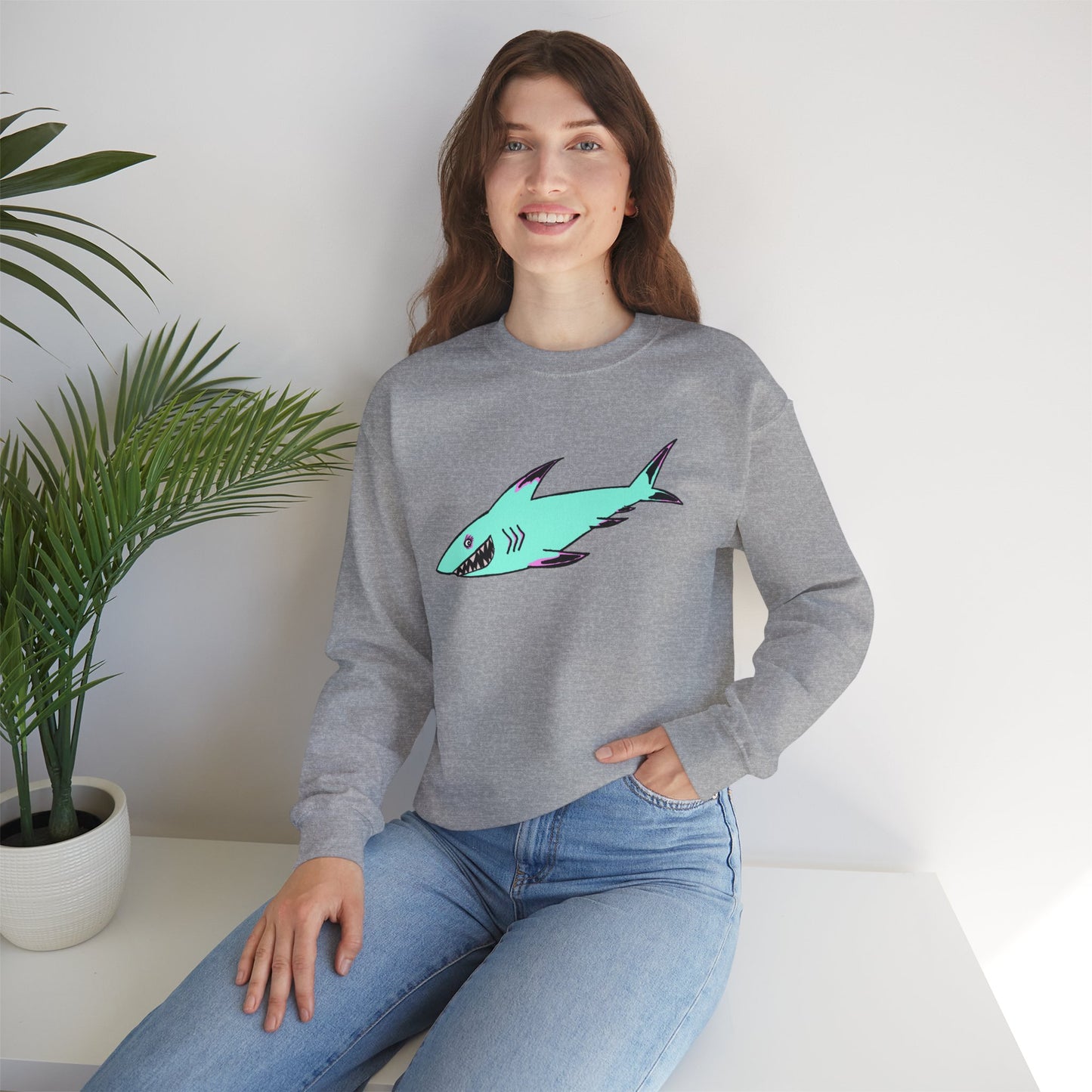Charming Shark Graphic Sweatshirt - Unisex Heavy Blend™ Crewneck