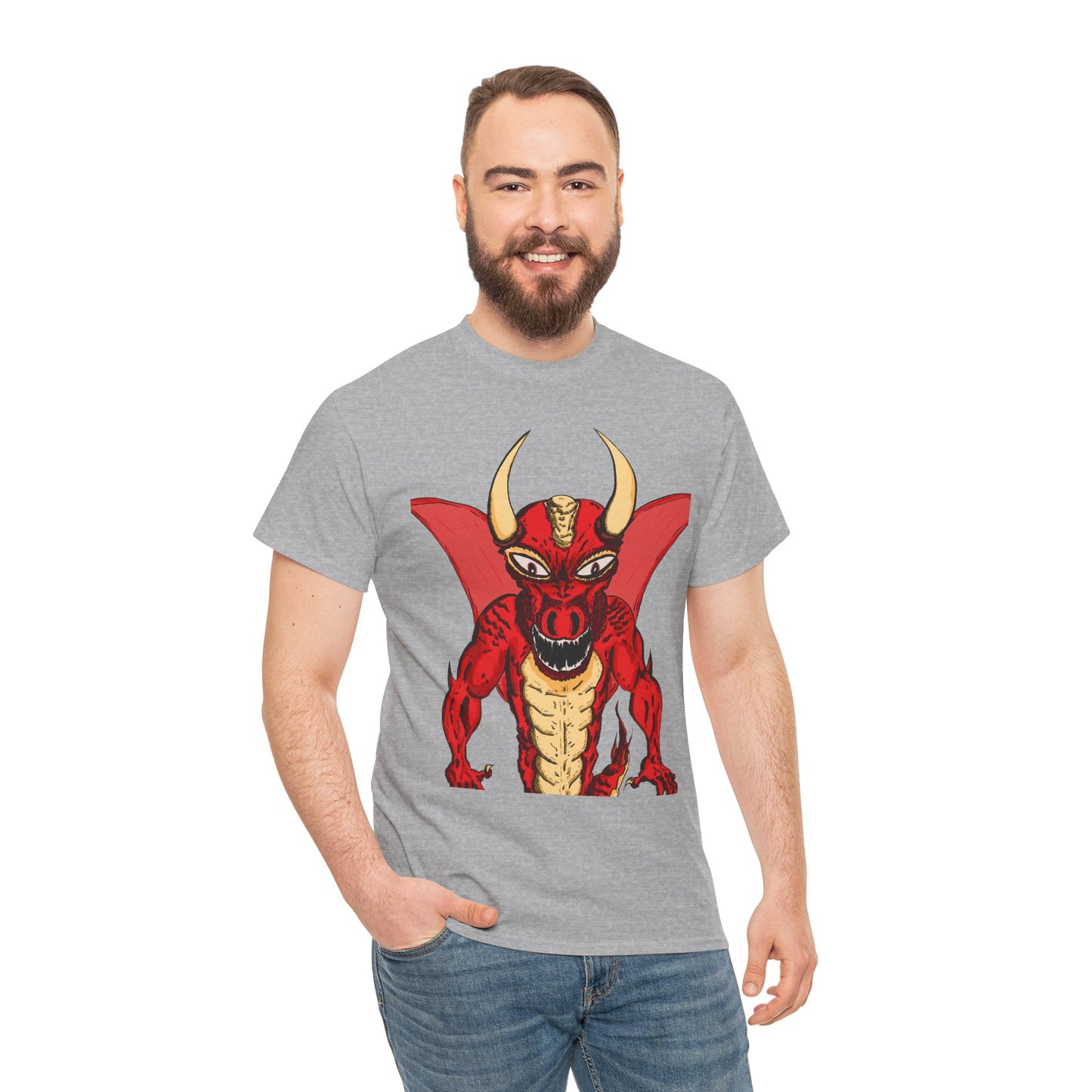 Bold Red Dragon Unisex Heavy Cotton Tee | Graphic Shirt for Anime Fans, Party Wear, Casual Outfit, Gift for Him/Her