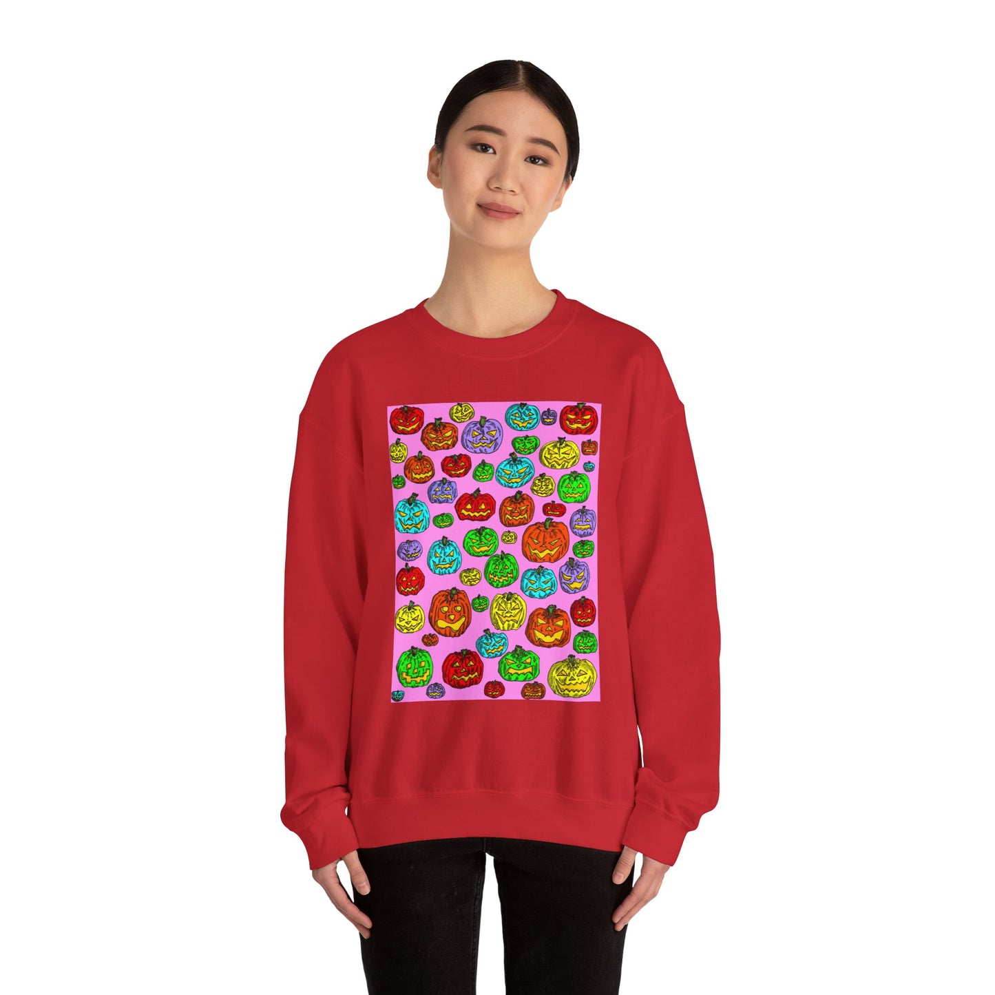 Colorful Pumpkin Crewneck Sweatshirt for Fall Celebrations