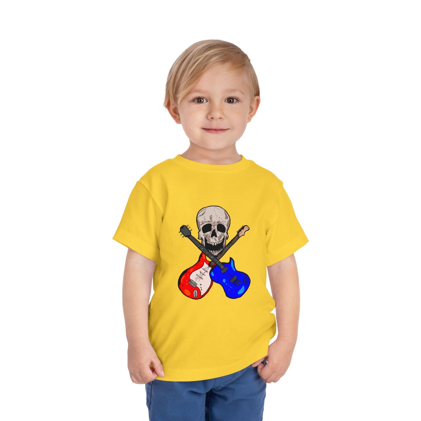 Toddler Tee — Skull with Red & Blue Electric Guitars Rock Shirt