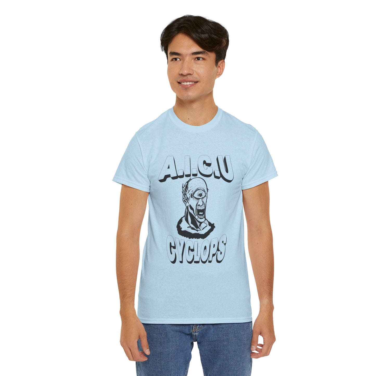 Graphic Unisex Tee - Fake AICU University Cyclops Mascot Mythology Shirt