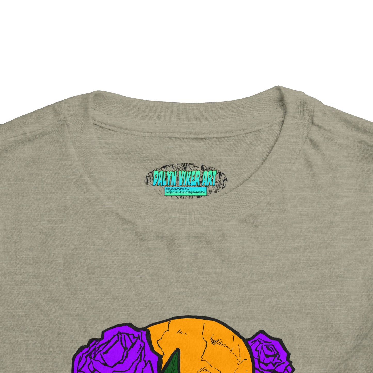 Toddler Tee — Orange Skull with Purple Roses Graphic