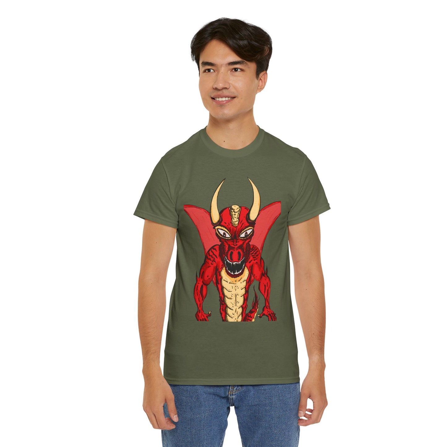 Bold Red Dragon Unisex Heavy Cotton Tee | Graphic Shirt for Anime Fans, Party Wear, Casual Outfit, Gift for Him/Her