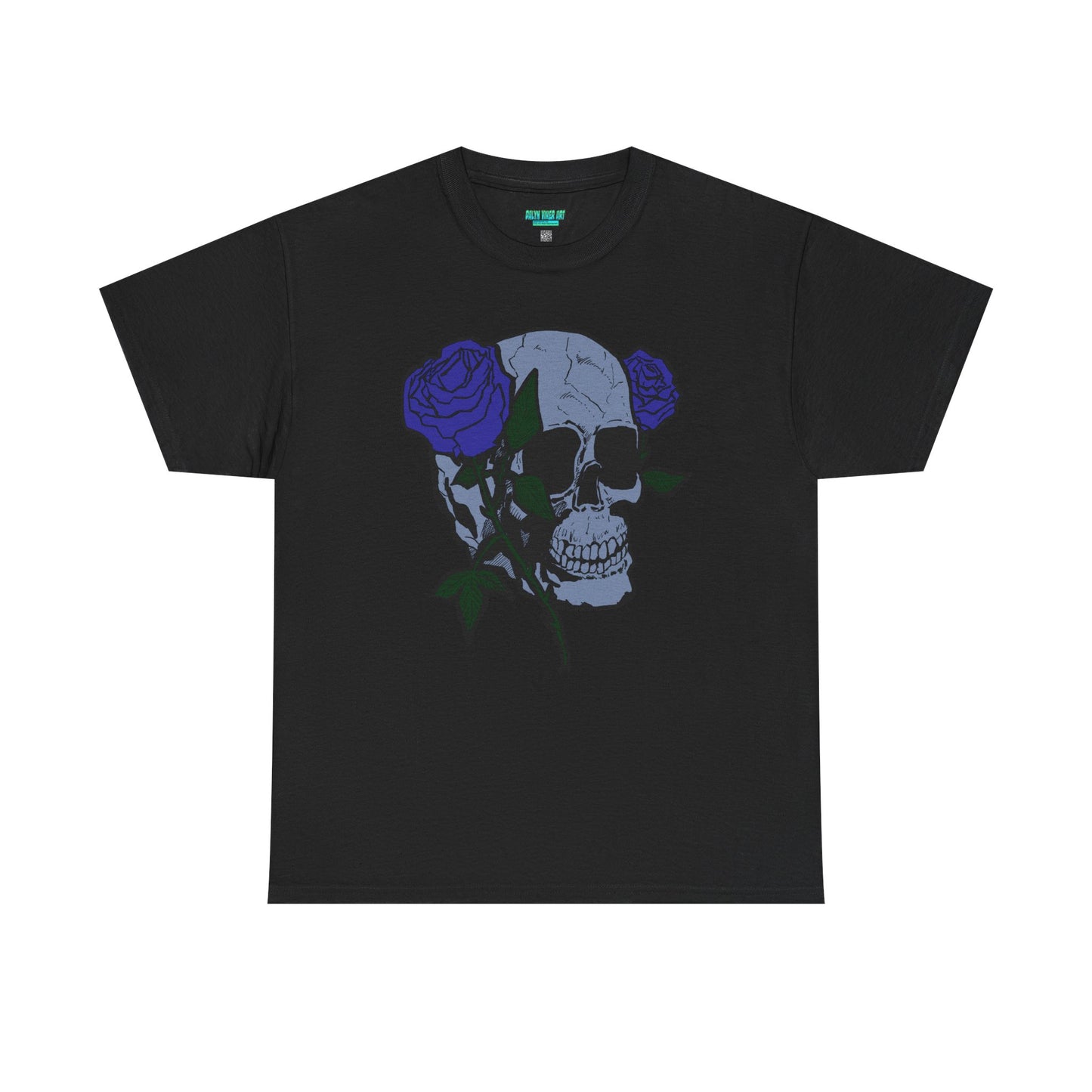 Unisex Heavy Cotton Tee with Skull and Rose Design - Edgy Streetwear Top