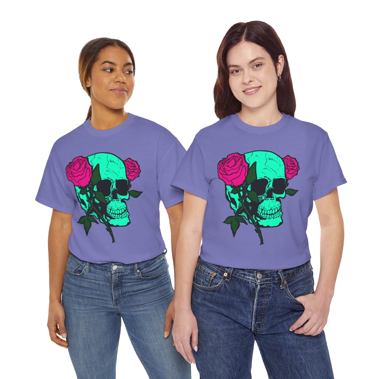 Edgy Skull & Roses Unisex Heavy Cotton Tee - Graphic T-Shirt for Alternative Fashion Lovers