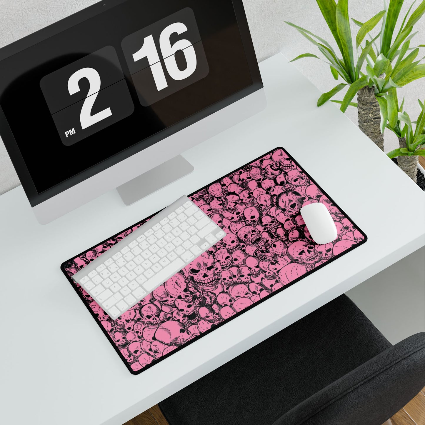Pink Gathering of Skulls Desk Mat — Gothic Gaming & Office Mouse Pad and Card Playing Mat