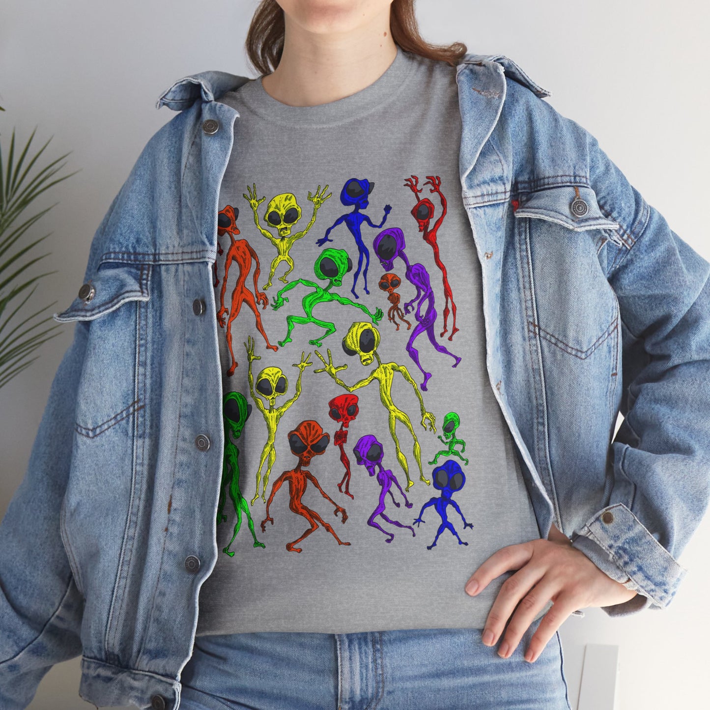 Rainbow Alien Dance Party Unisex Tee - Cosmic Sci-Fi Shirt